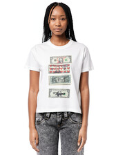 VAQUERA Scattered Dollars T-shirt in White - NOW OR NEVER