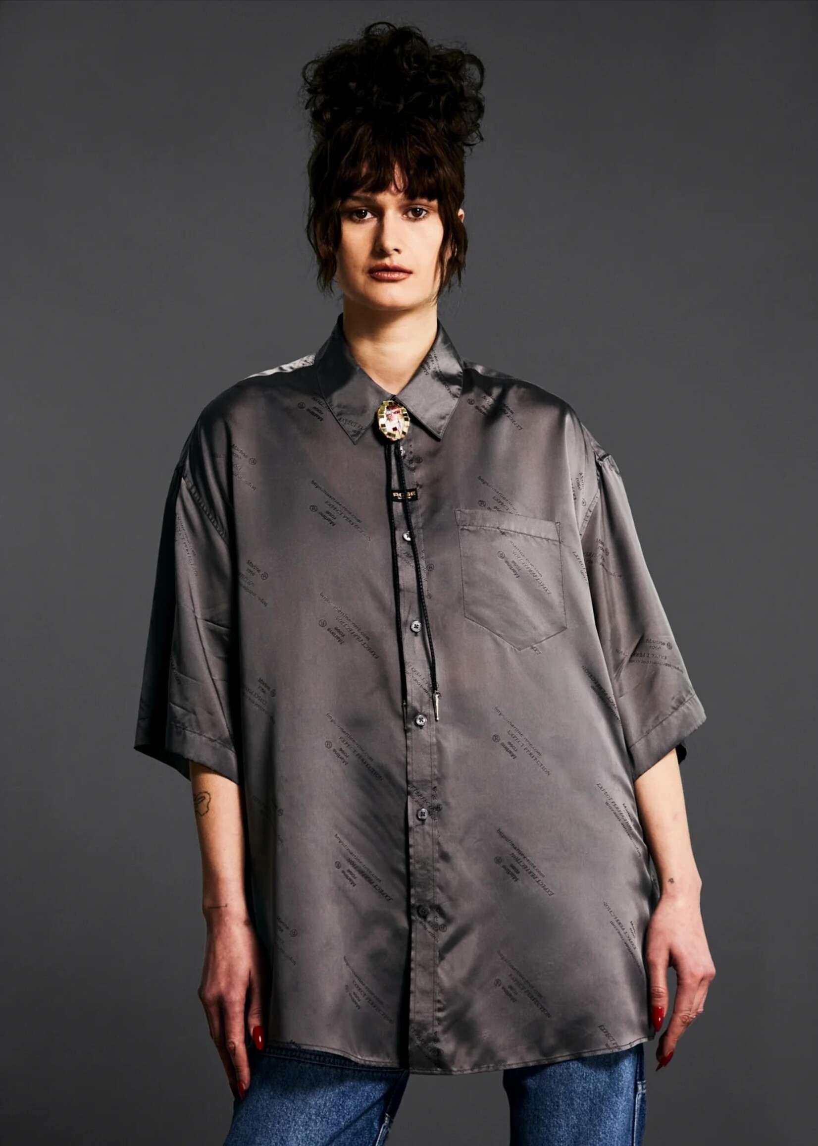 Martine Rose Rayon Logo Print Oversized shirt in Silver Martine Rose Rayon Logo Print Oversized shirt in Silver