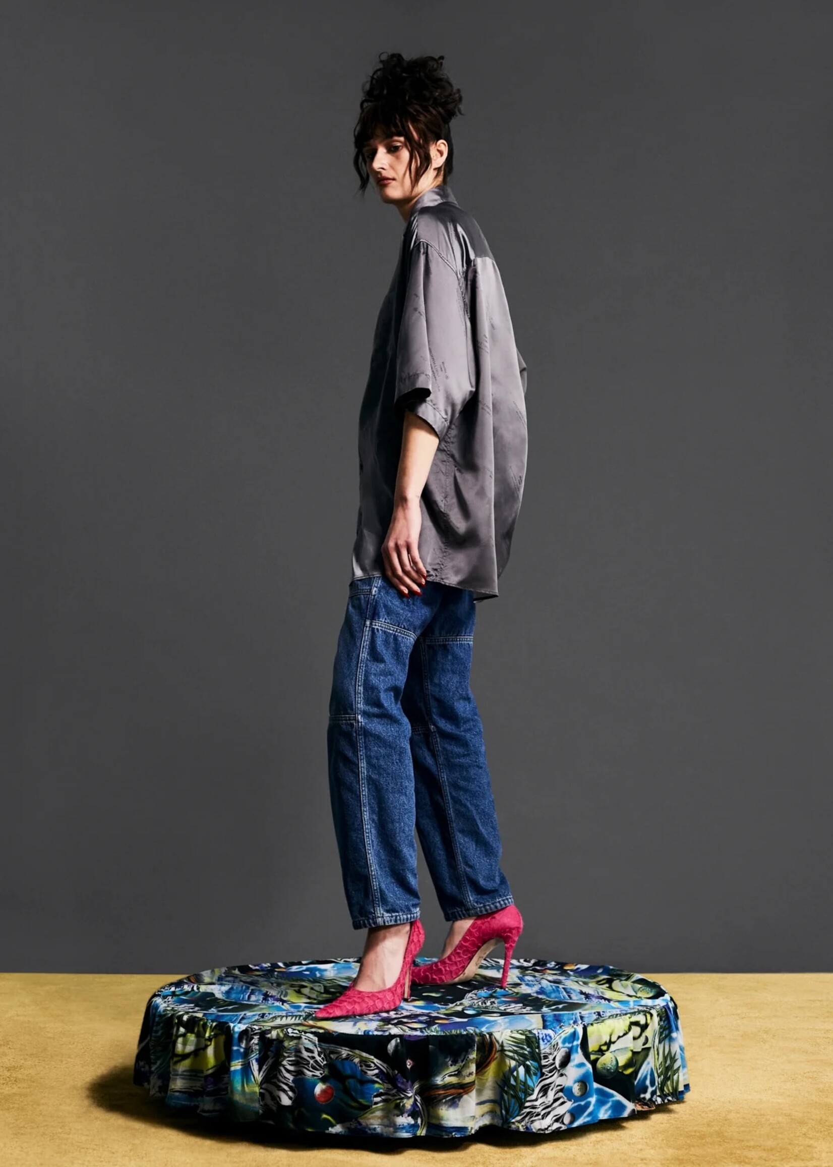 Martine Rose Rayon Logo Print Oversized shirt in Silver Martine Rose Rayon Logo Print Oversized shirt in Silver
