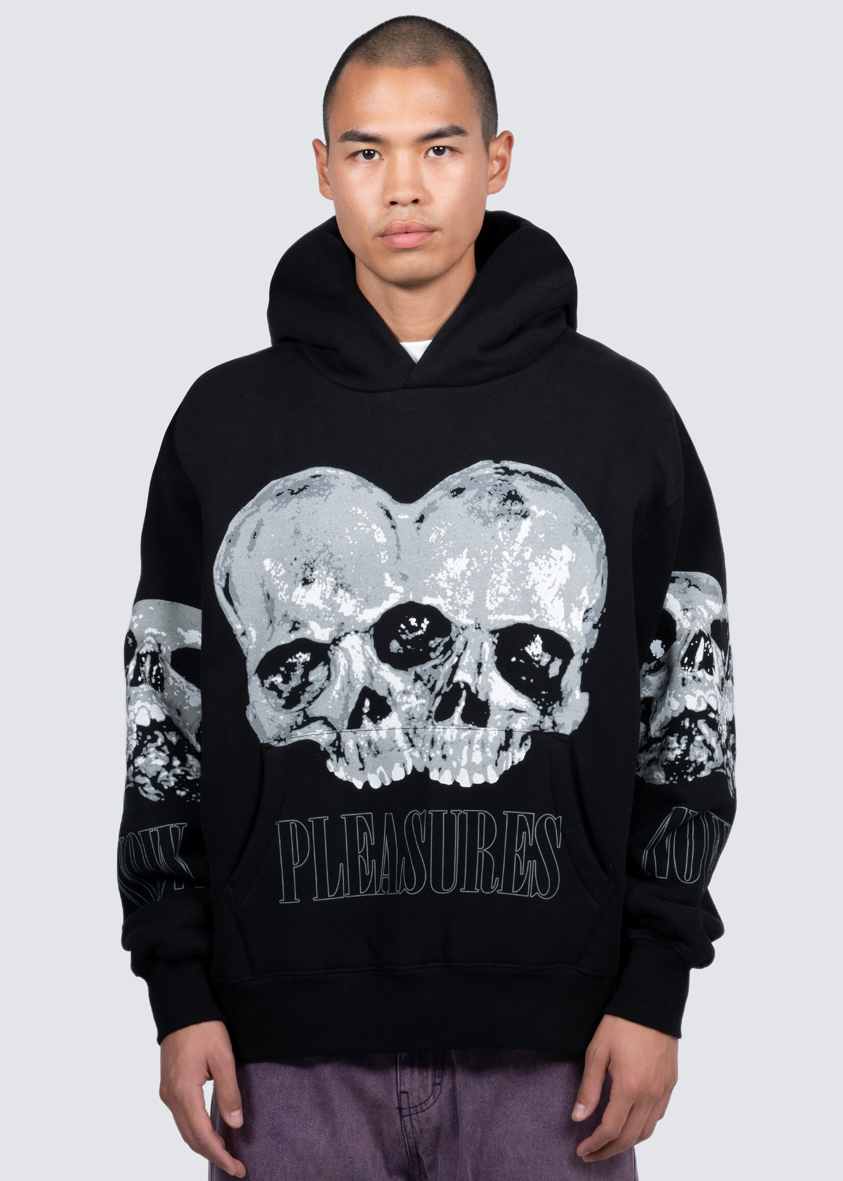 PLEASURES Double Skull Hoodie in Black NOW OR NEVER