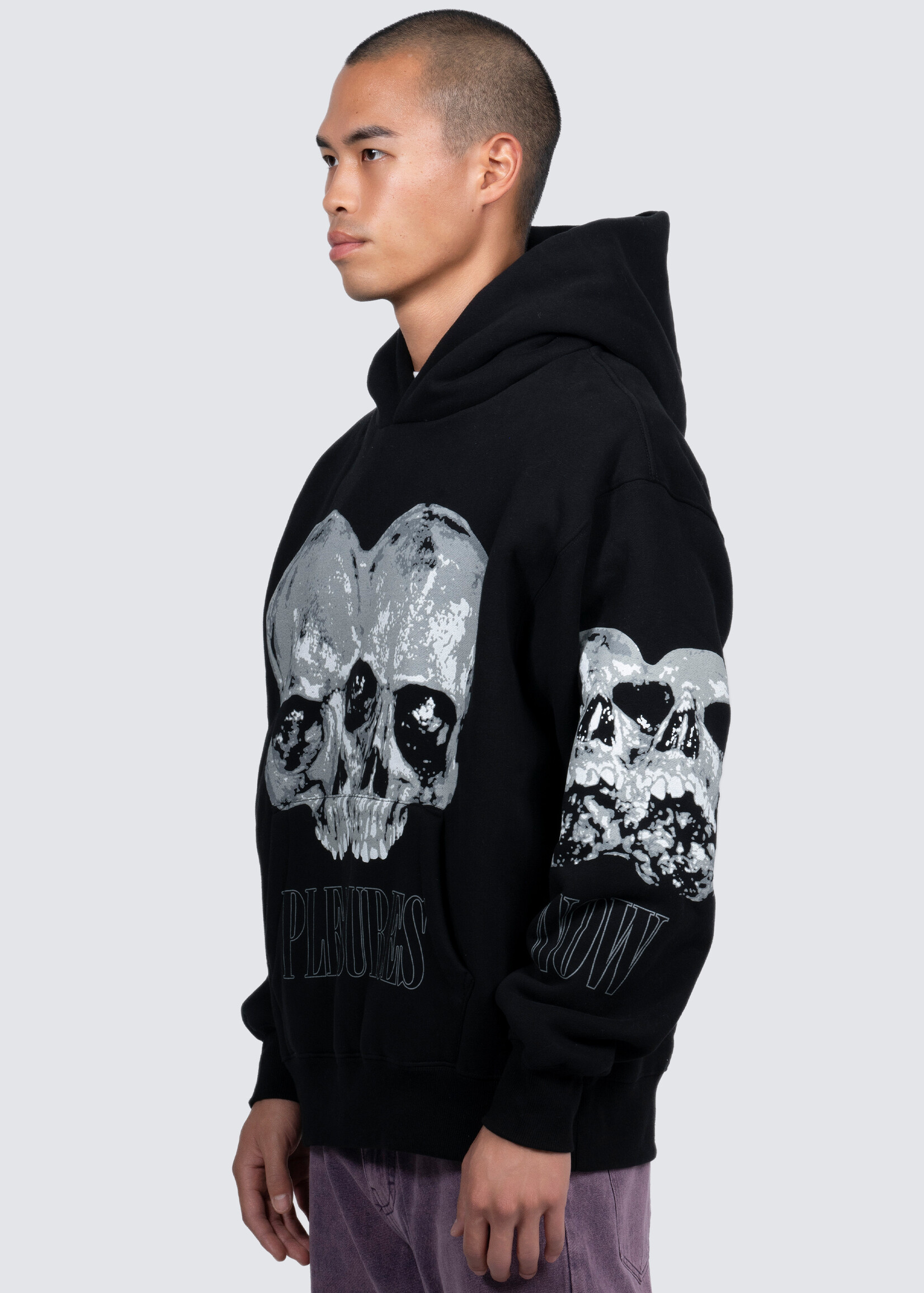 PLEASURES Double Skull Hoodie in Black NOW OR NEVER
