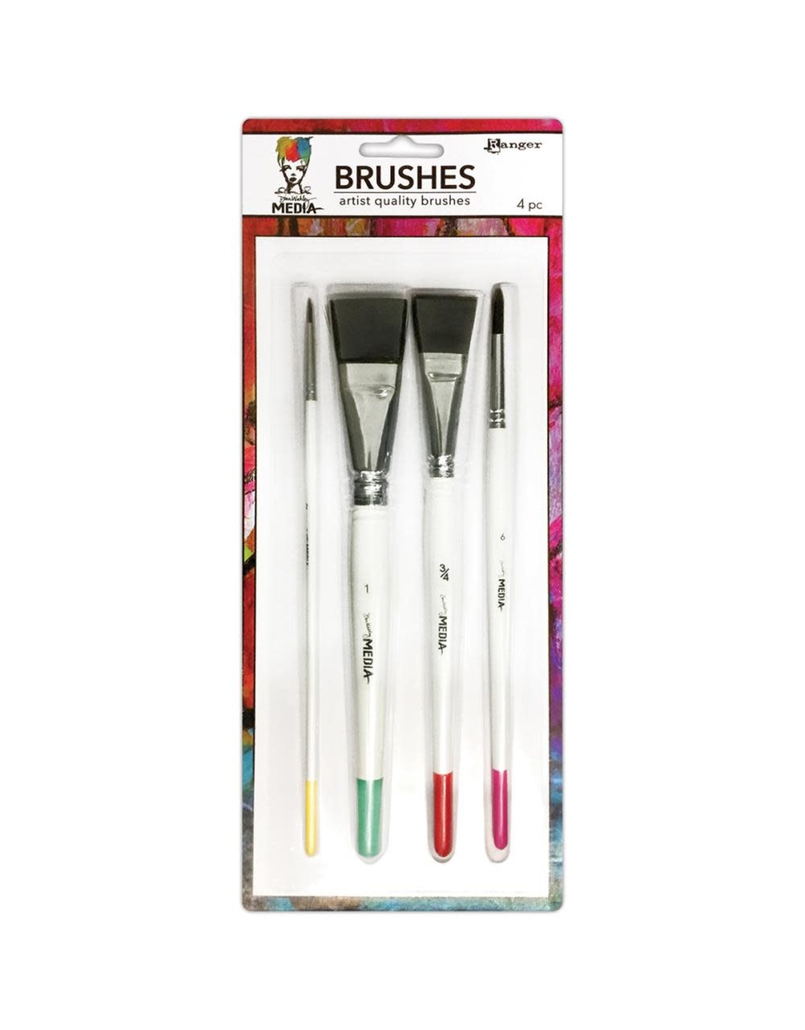 RANGER RANGER DINA WAKLEY MEDIA BRUSH SHORT HANDLE ASSORTED SIZES 4PK