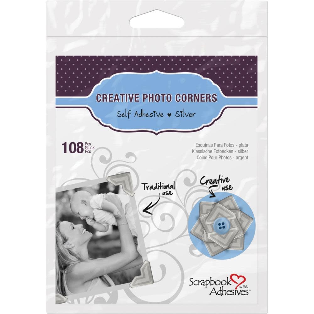 3L SCRAPBOOK ADHESIVES PHOTO CORNERS SILVER 108PK