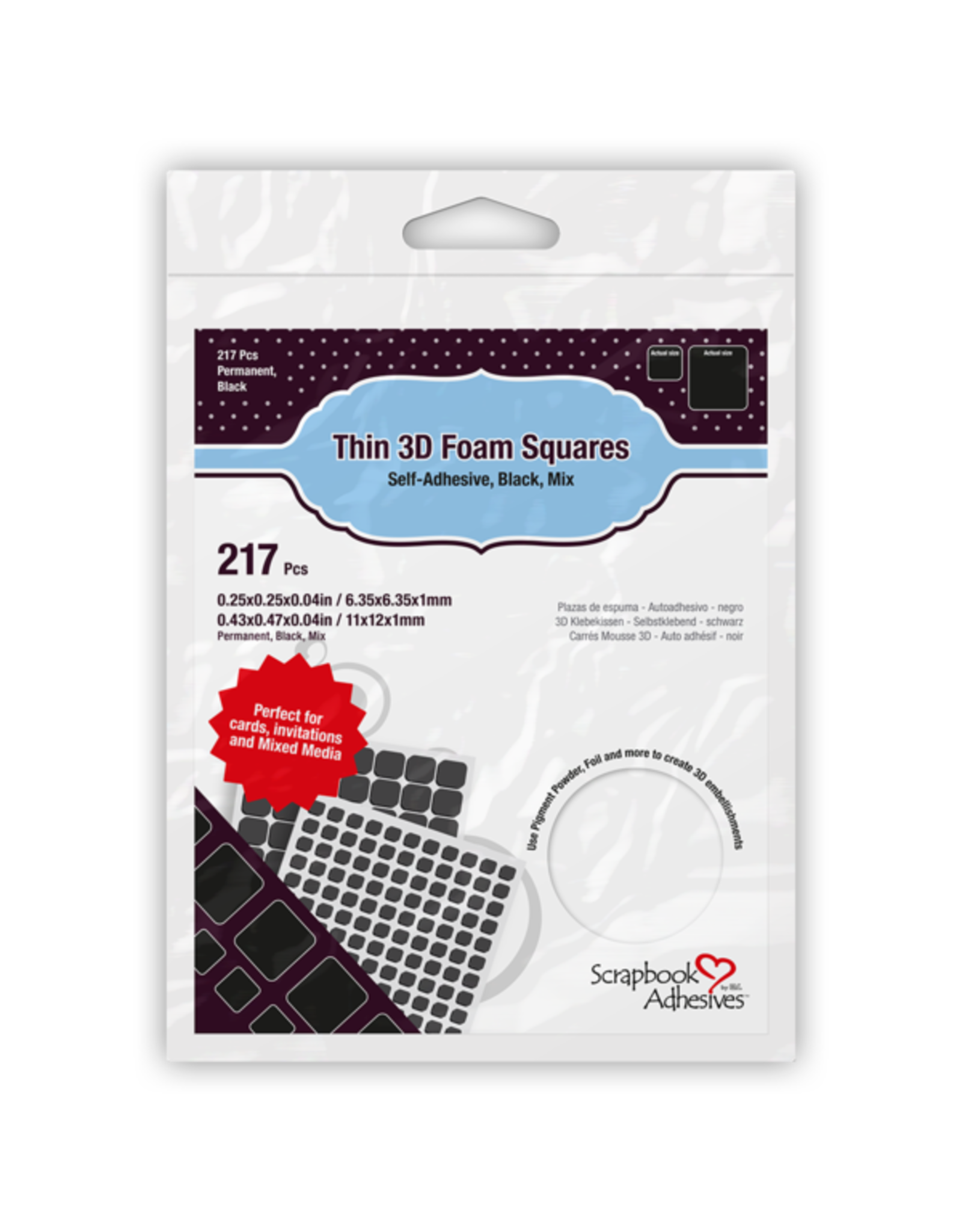 3L SCRAPBOOK ADHESIVES 3D FOAM SQUARES MIX BLACK