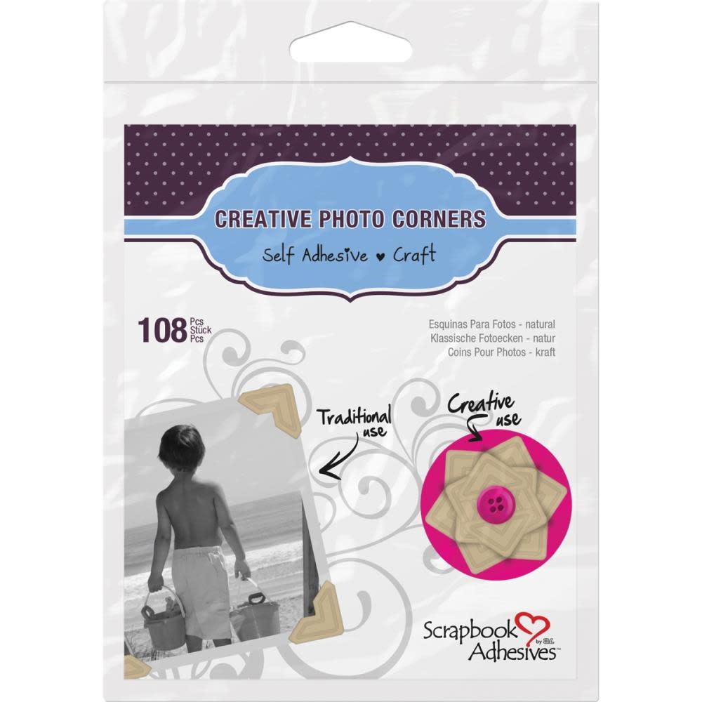 3L SCRAPBOOK ADHESIVES PHOTO CORNERS KRAFT 108PK