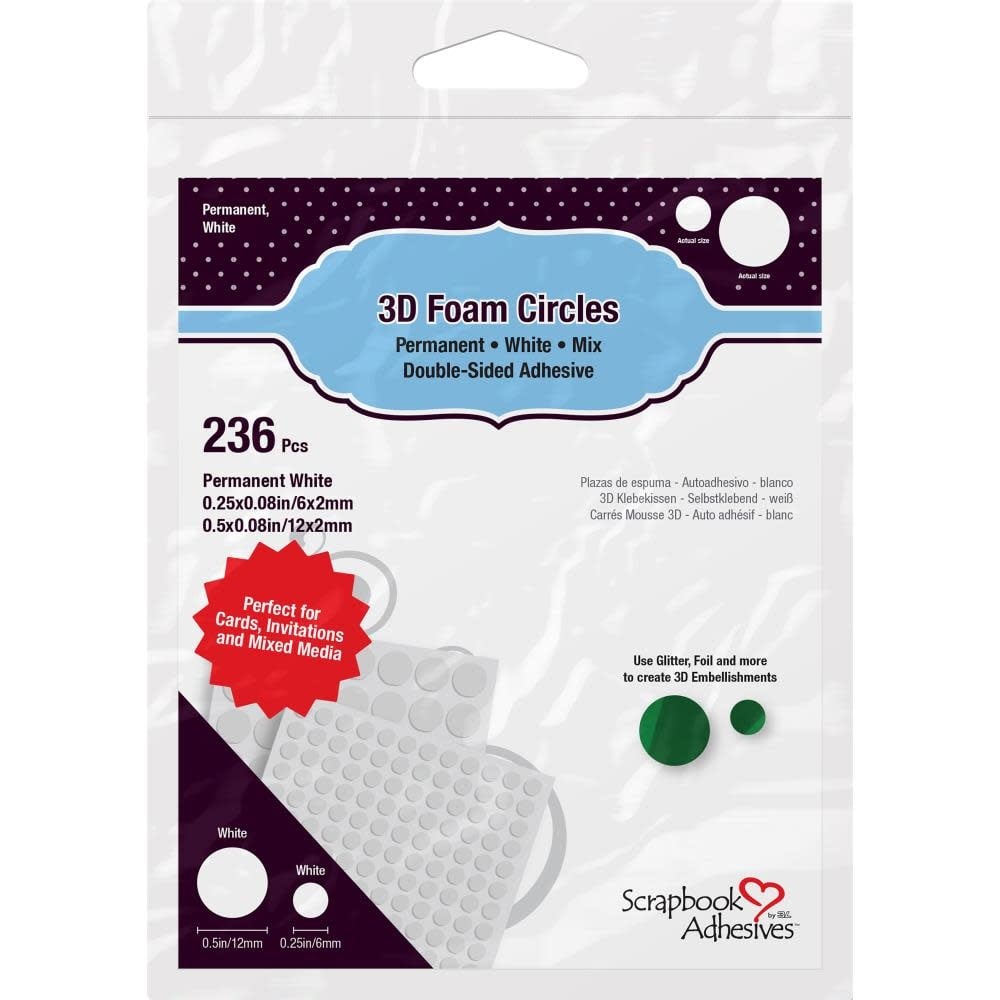 3L SCRAPBOOK ADHESIVES ASSORTED WHITE 3D FOAM CIRCLES 236PK