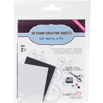 3L SCRAPBOOK ADHESIVES BLACK & WHITE 3D FOAM SHEETS 2PK