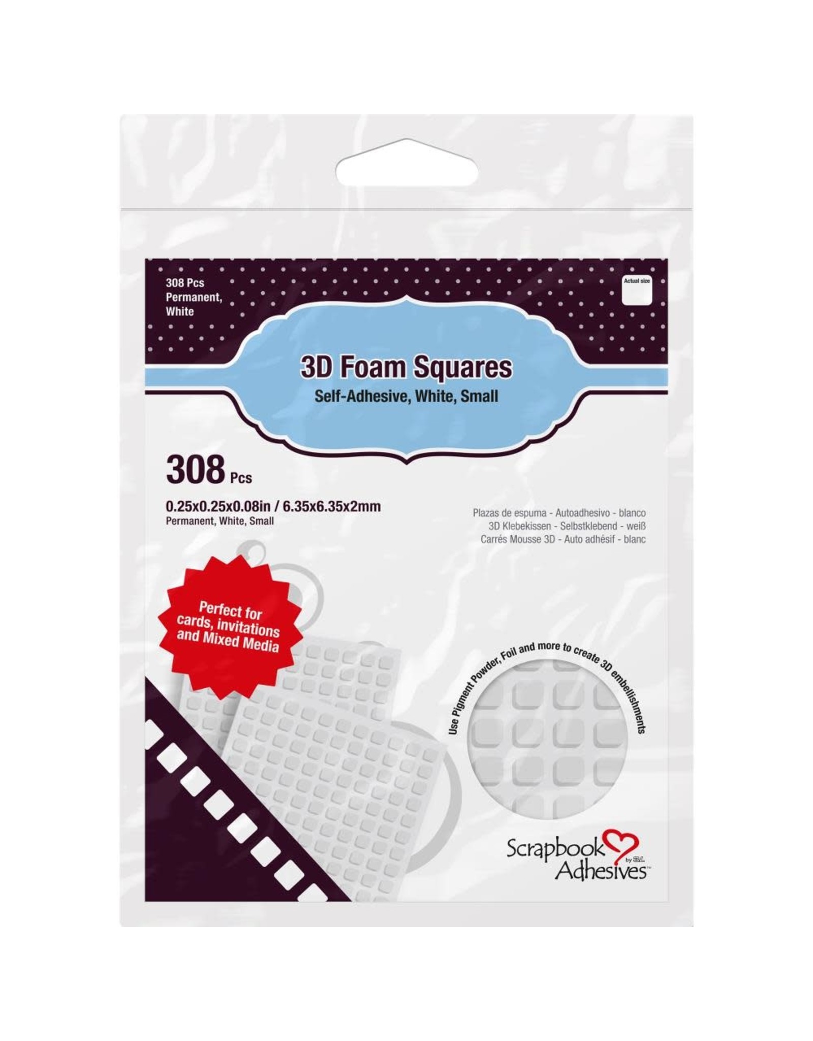 3L SCRAPBOOK ADHESIVES SMALL WHITE 3D FOAM SQUARES 2 SHEETS