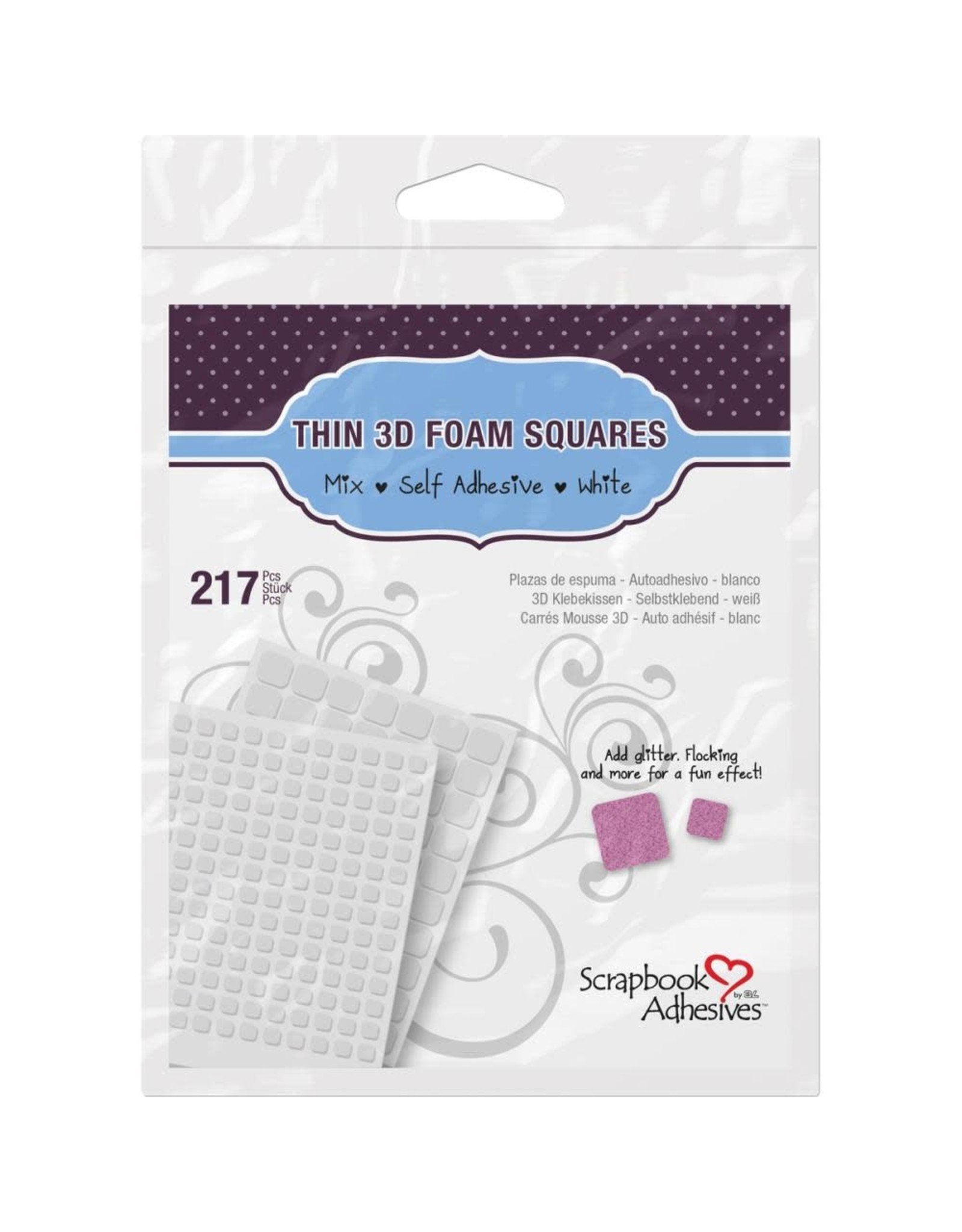 3L SCRAPBOOK ADHESIVES THIN FOAM 3D SQUARES VARIETY PACK WHITE