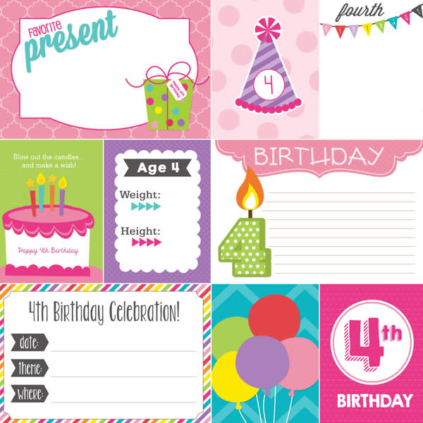SCRAPBOOK CUSTOMS 12X12 4TH BIRTHDAY GIRL DOUBLE SIDED