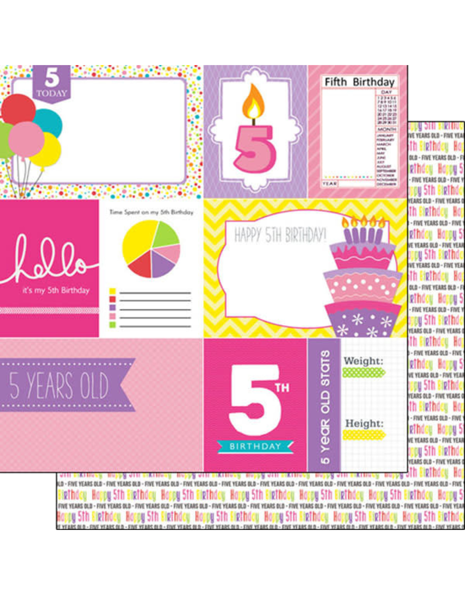 SCRAPBOOK CUSTOMS 12X12 5TH BIRTHDAY GIRL DOUBLE SIDED