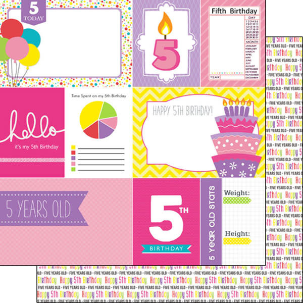 SCRAPBOOK CUSTOMS SCRAPBOOK CUSTOMS 5TH BIRTHDAY GIRL DOUBLE SIDED 12X12
