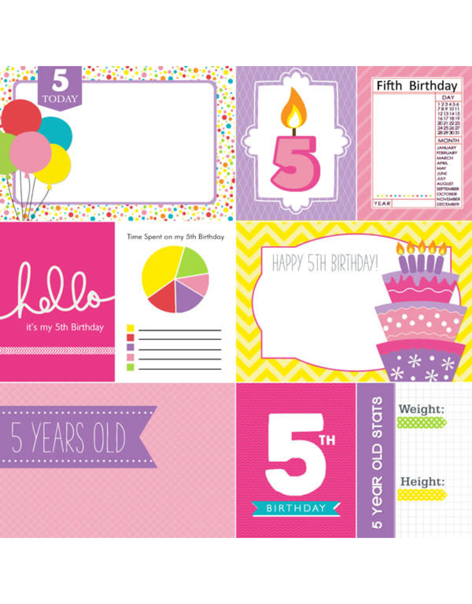 SCRAPBOOK CUSTOMS SCRAPBOOK CUSTOMS 5TH BIRTHDAY GIRL DOUBLE SIDED 12X12