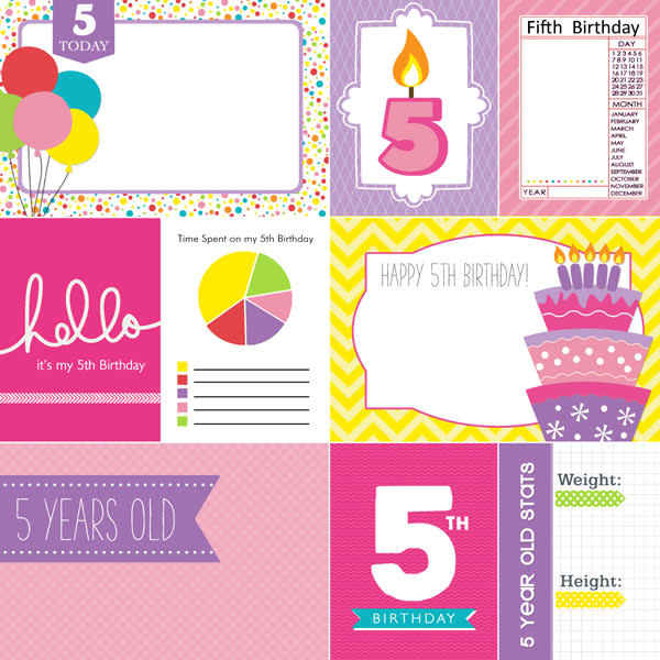 SCRAPBOOK CUSTOMS SCRAPBOOK CUSTOMS 5TH BIRTHDAY GIRL DOUBLE SIDED 12X12