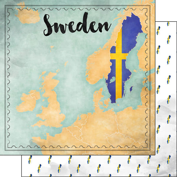 SCRAPBOOK CUSTOMS SCRAPBOOK CUSTOMS SWEDEN MAP SIGHTS PAPER 12X12