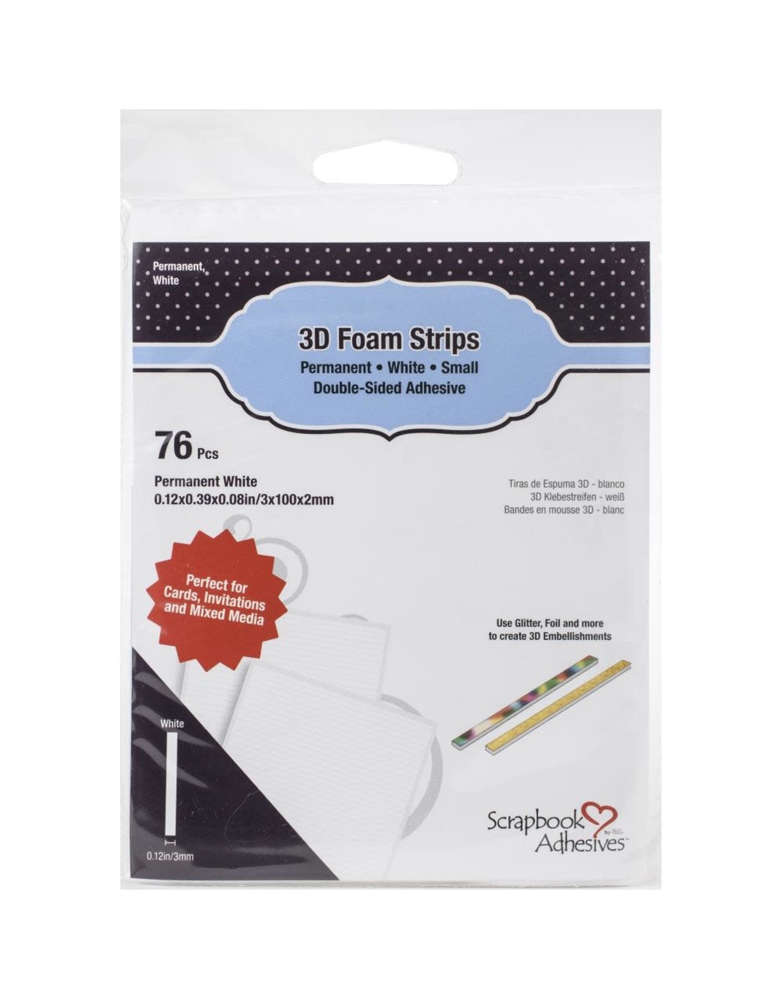 3L SCRAPBOOK ADHESIVES 3D FOAM STRIPS WHITE