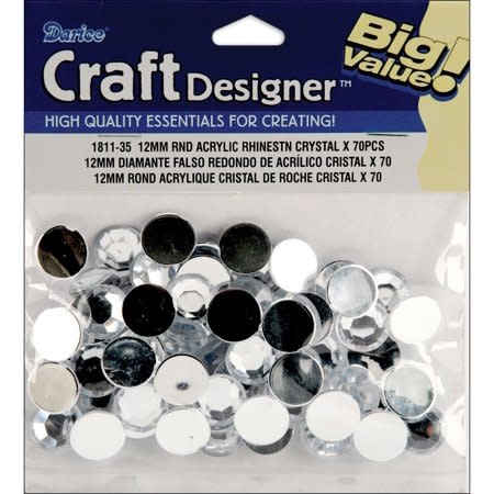DARICE ROUND CRYSTAL ACRYLIC RHINESTONES 12MM 70PC