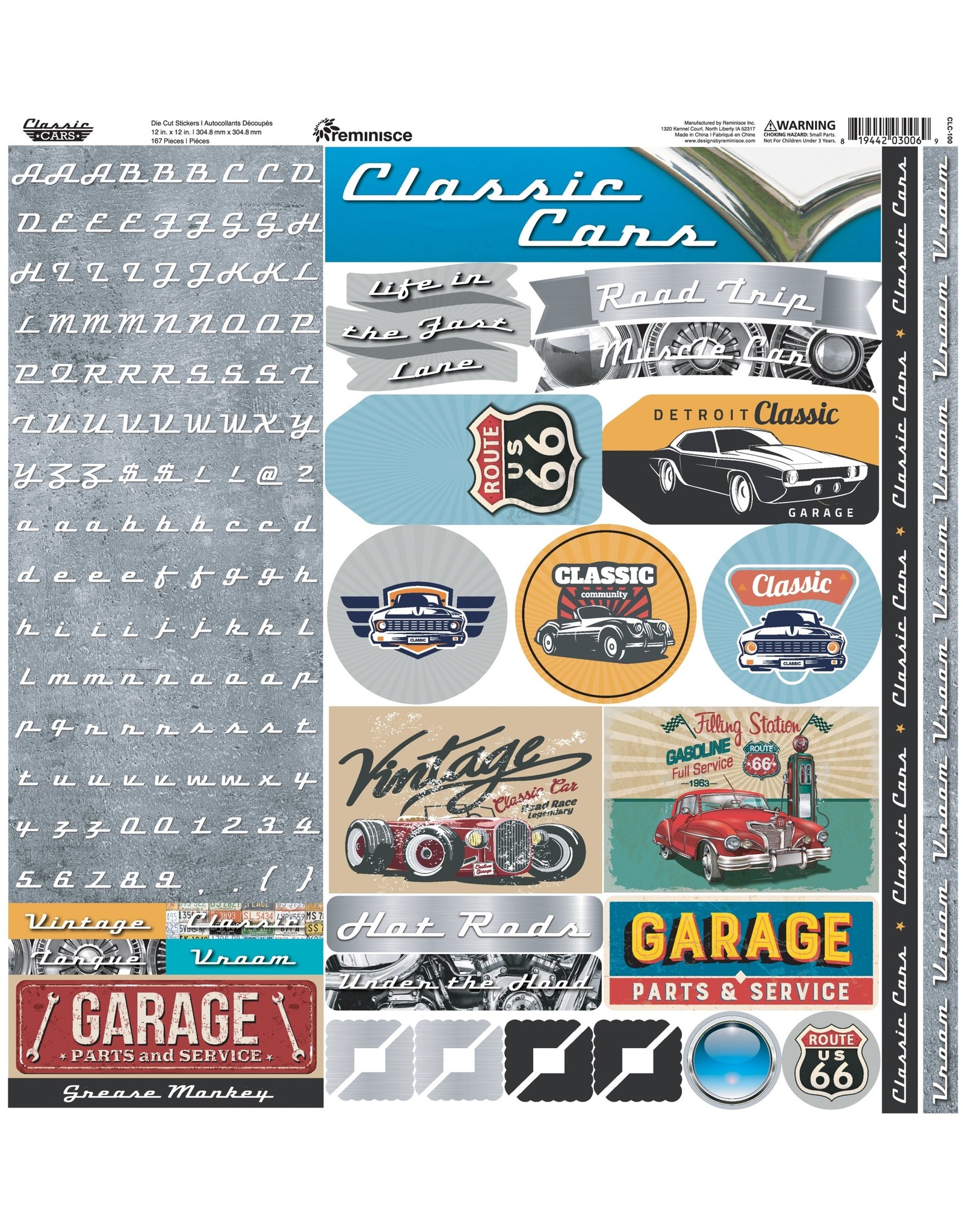 REMINISCE REMINISCE CLASSIC CARS DIE CUT 12X12 STICKER SHEET