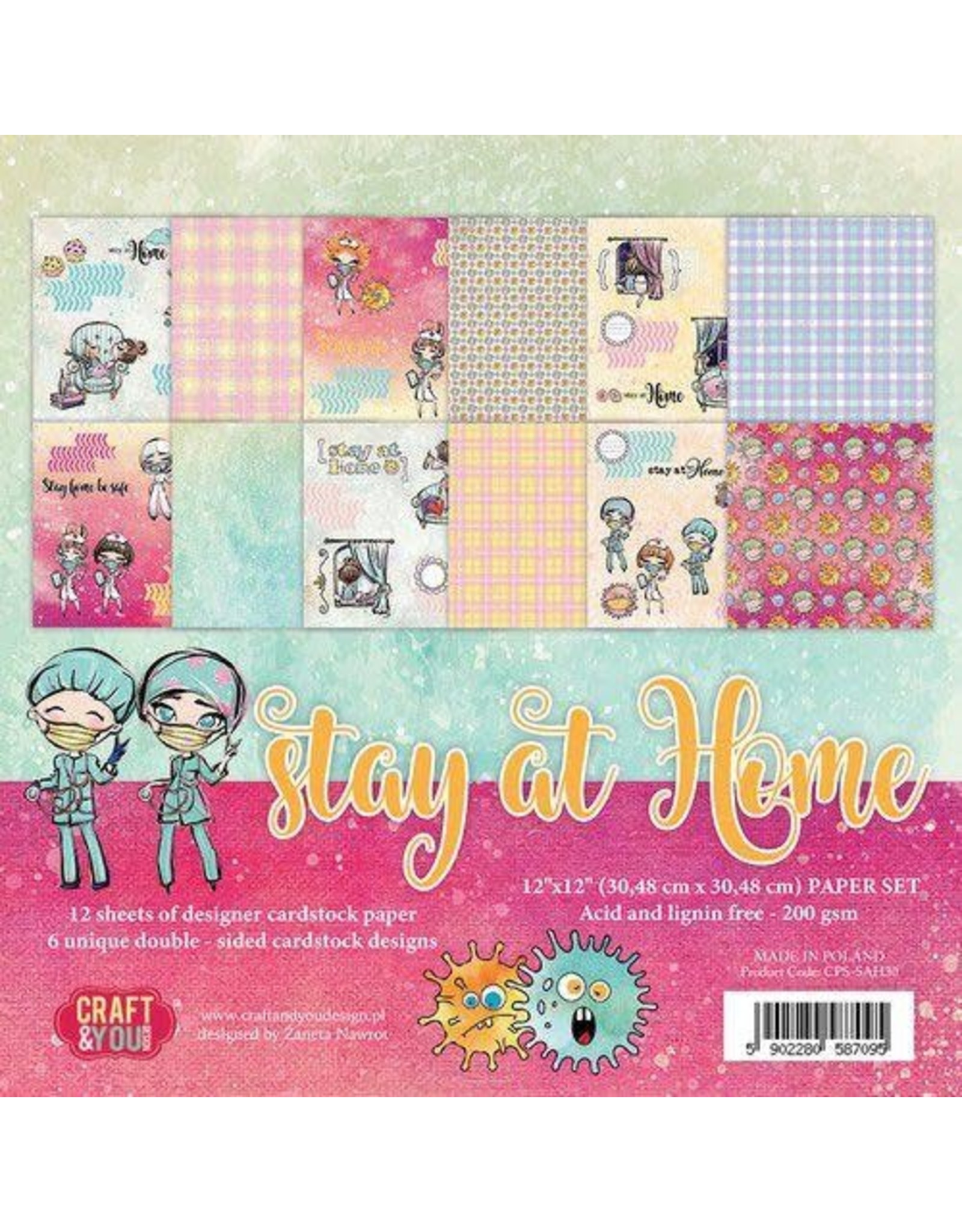 CRAFT & YOU CRAFT & YOU STAY AT HOME 12X12 PAPER PACK 12 SHEETS