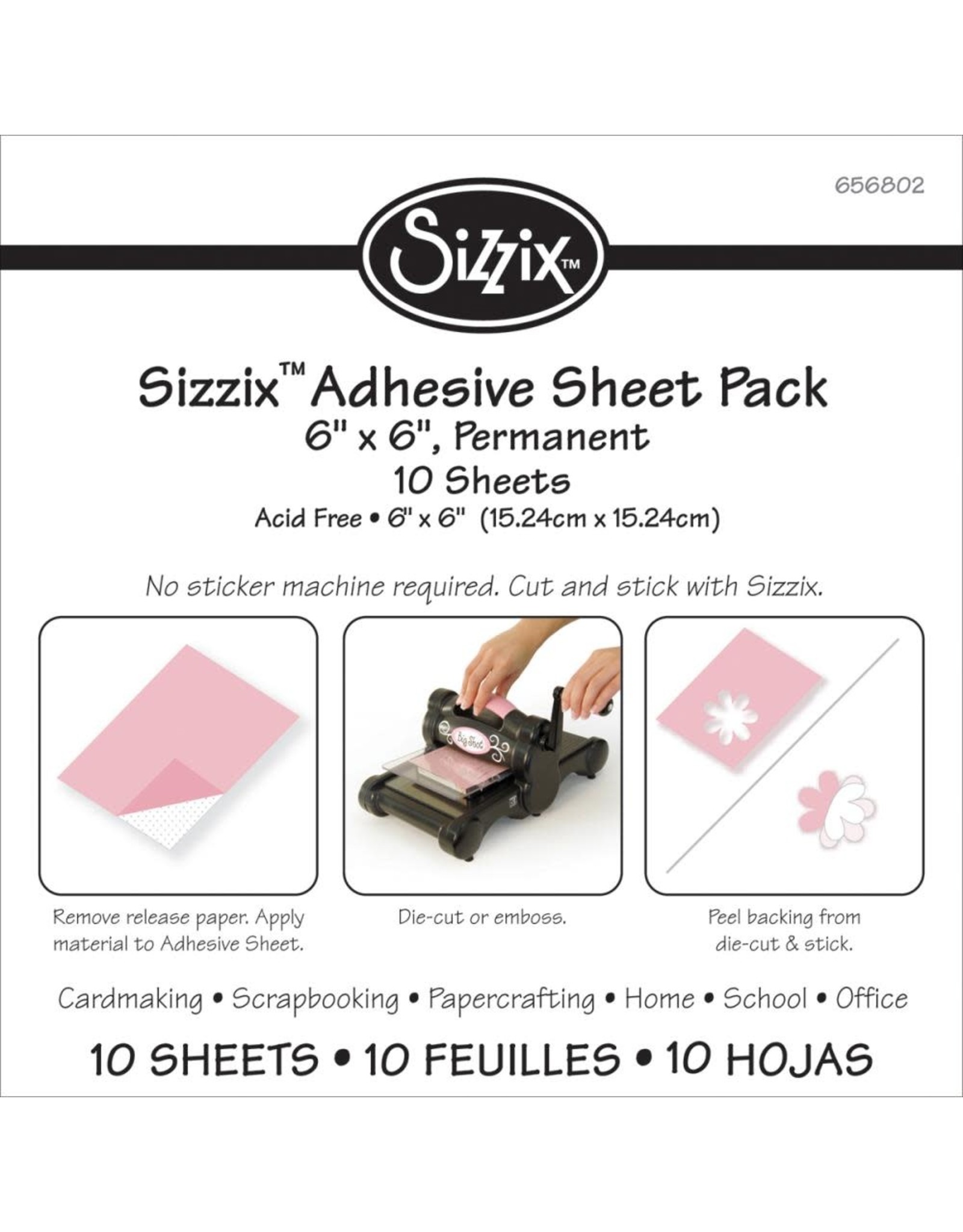 SIZZIX SIZZIX PERMANENT 6x6 ADHESIVE SHEETS 10/PK
