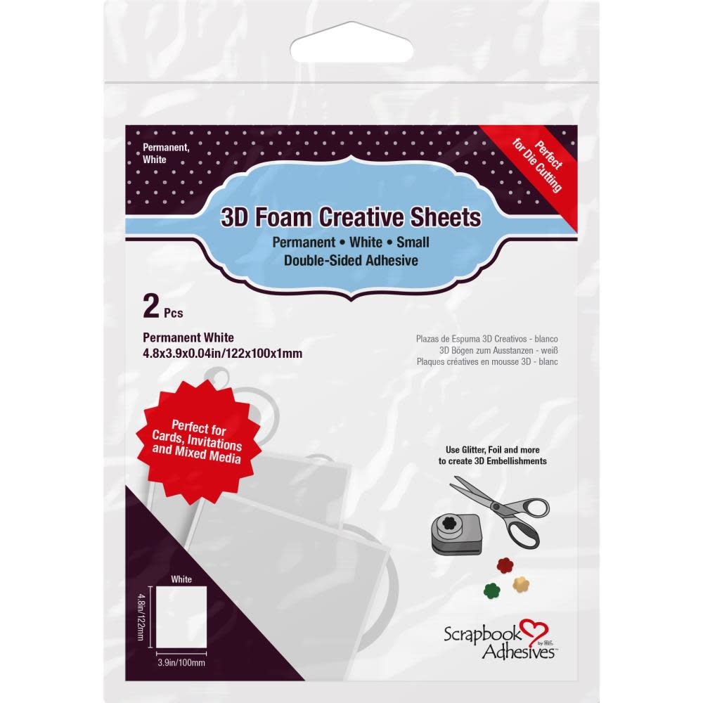 3L SCRAPBOOK ADHESIVES WHITE 3D FOAM CREATIVE SHEETS 2/PK