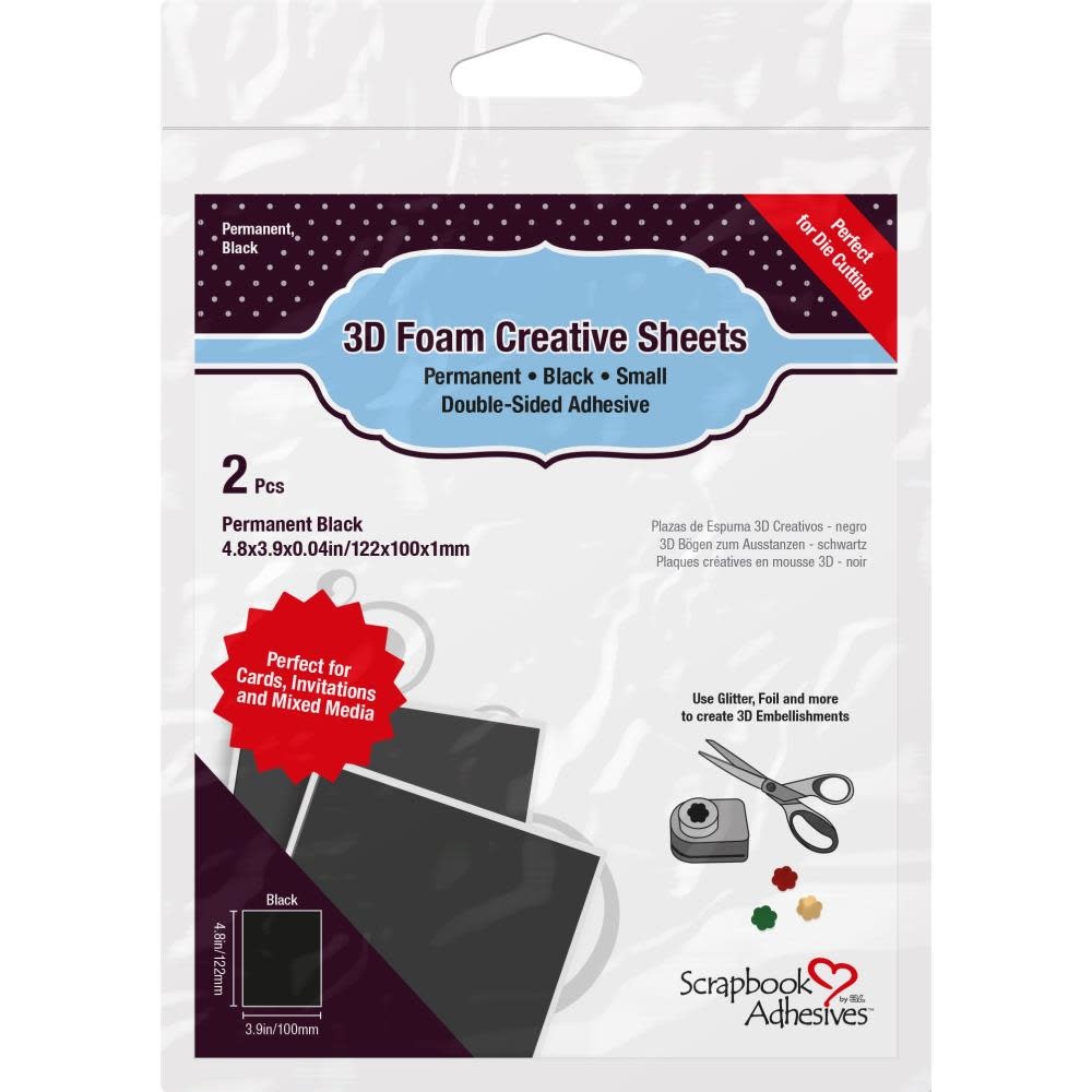 3L SCRAPBOOK ADHESIVES BLACK 3D FOAM CREATIVE SHEETS 2/PK