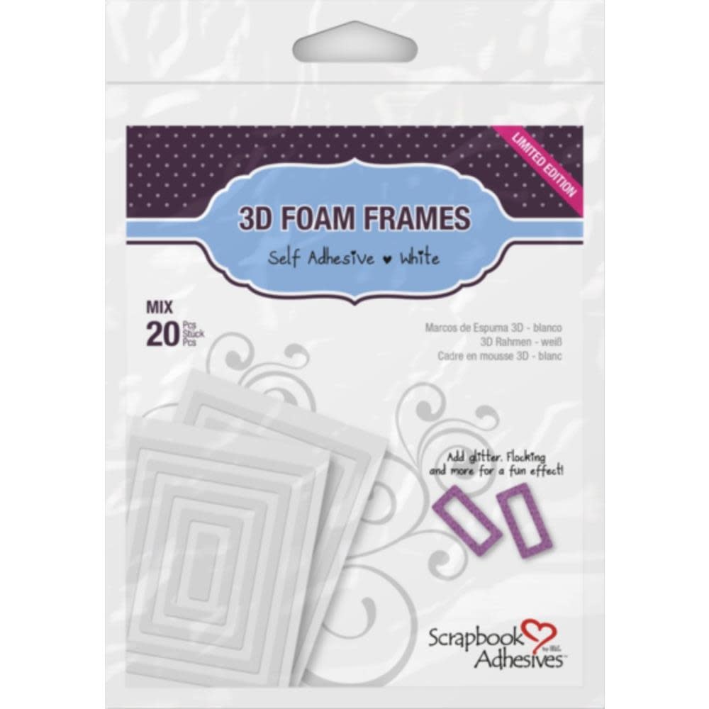 3L SCRAPBOOK ADHESIVES WHITE 3D FOAM FRAMES 20 ASSORTED PIECES