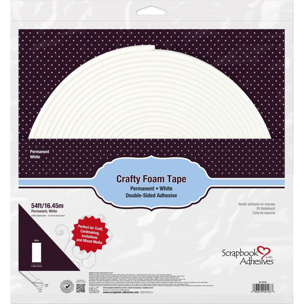 3L SCRAPBOOK ADHESIVES WHITE CRAFTY FOAM TAPE ROLL 54FT