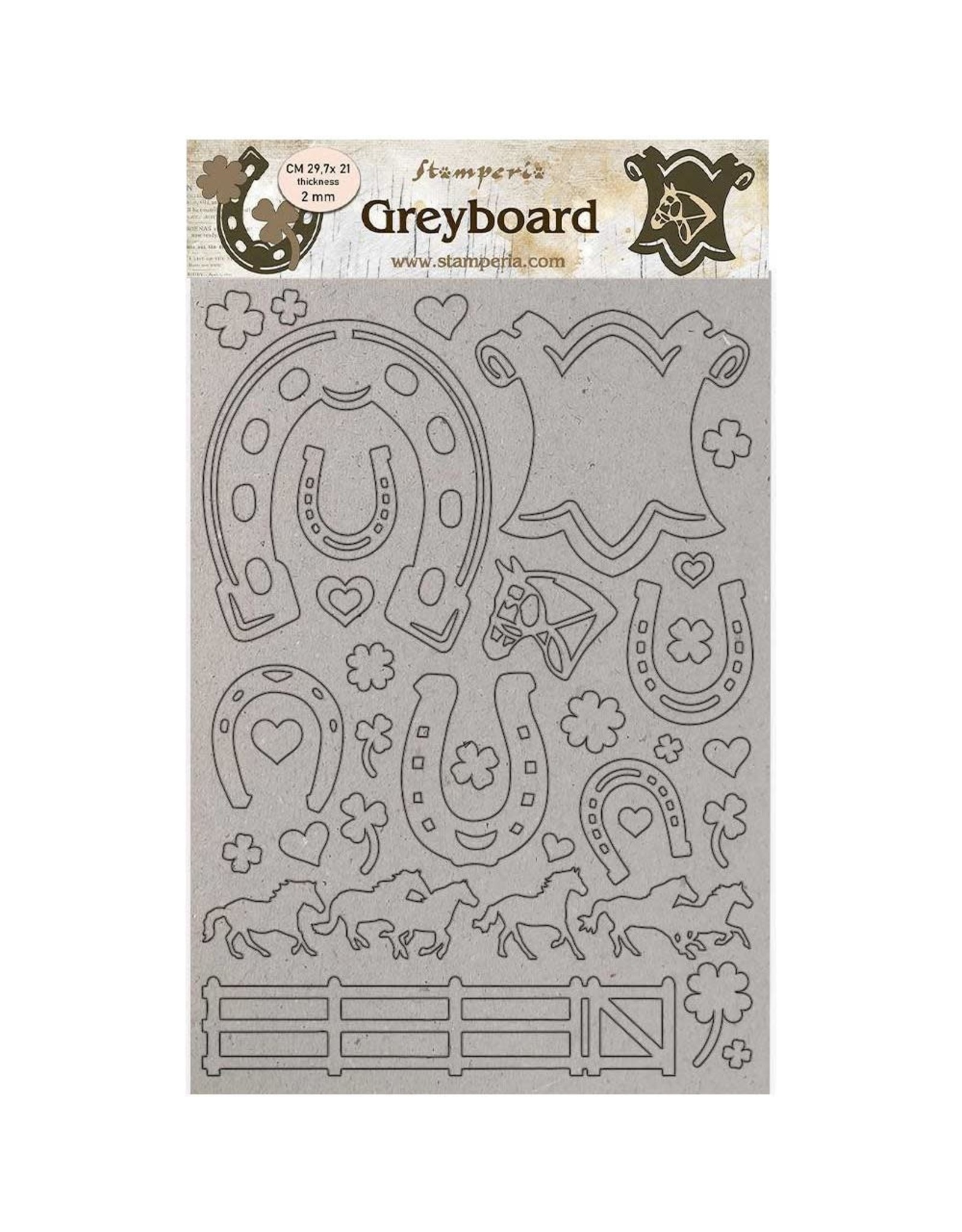 STAMPERIA STAMPERIA ROMANTIC COLLECTION HORSES HORSESHOES A4 GREYBOARD CHIPBOARD CUTOUTS