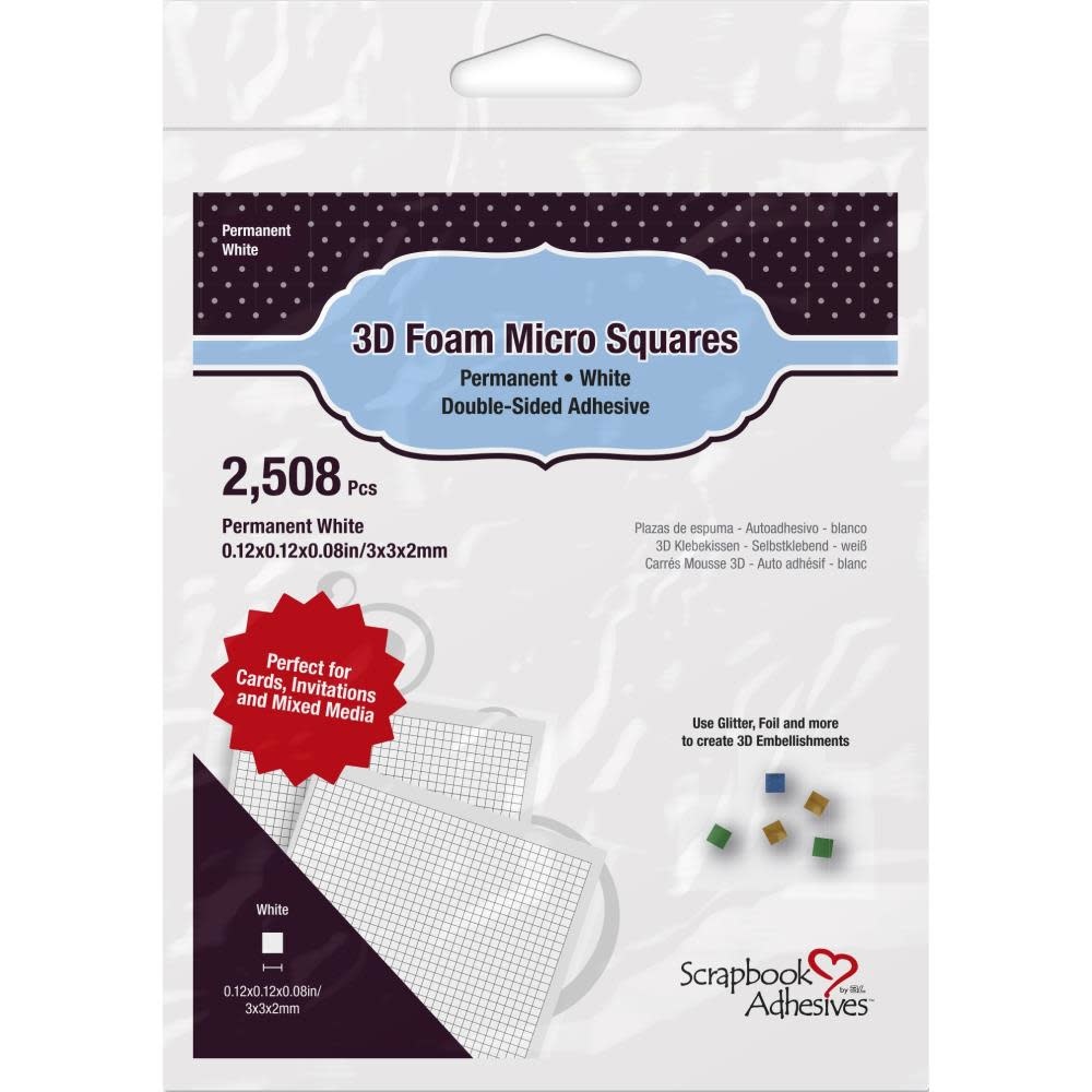 3L SCRAPBOOK ADHESIVES PERMANENT WHITE 3D FOAM MICRO SQUARES 2508/PK