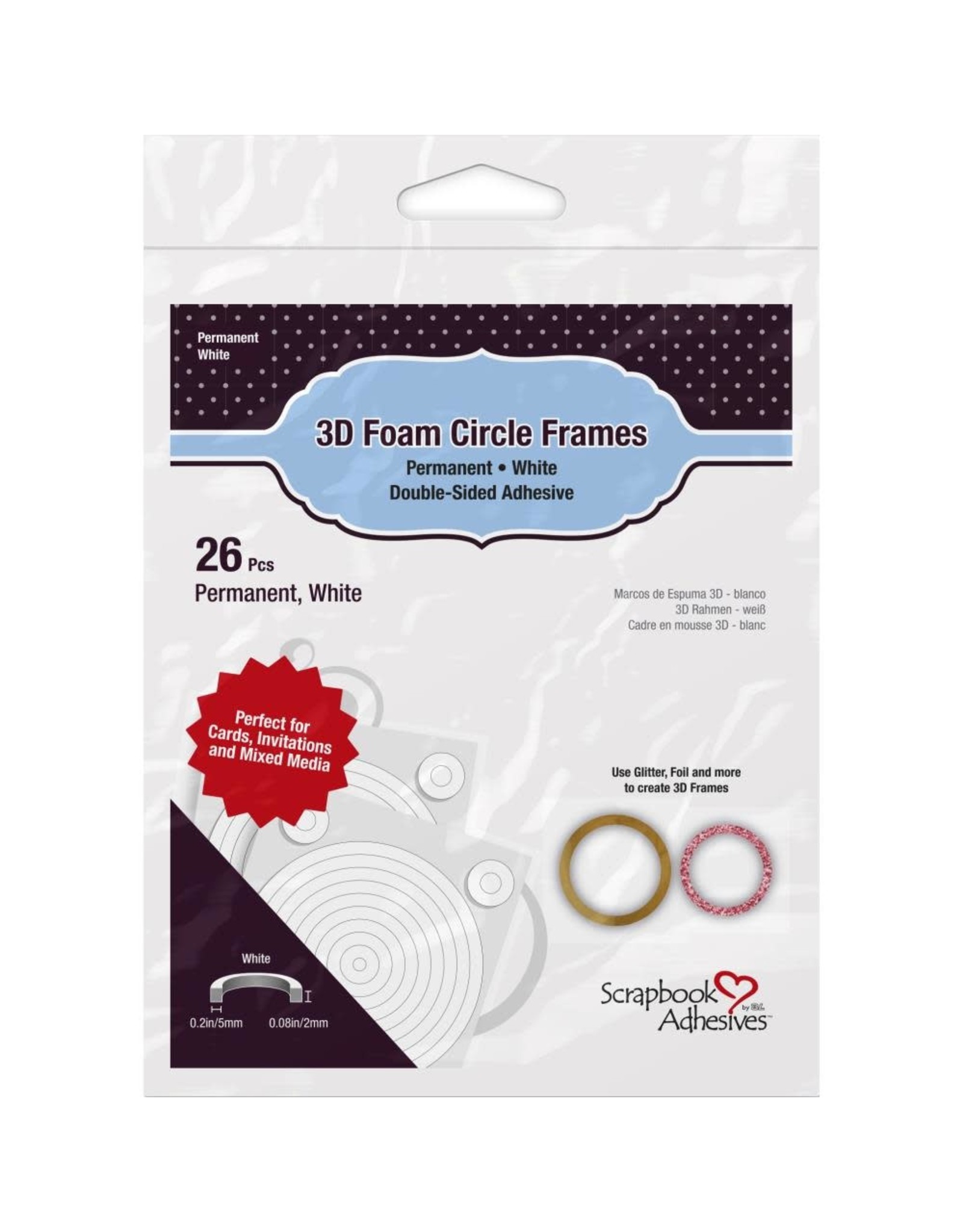3L SCRAPBOOK ADHESIVES PERMANENT WHITE 3D FOAM CIRCLE FRAMES 26PK