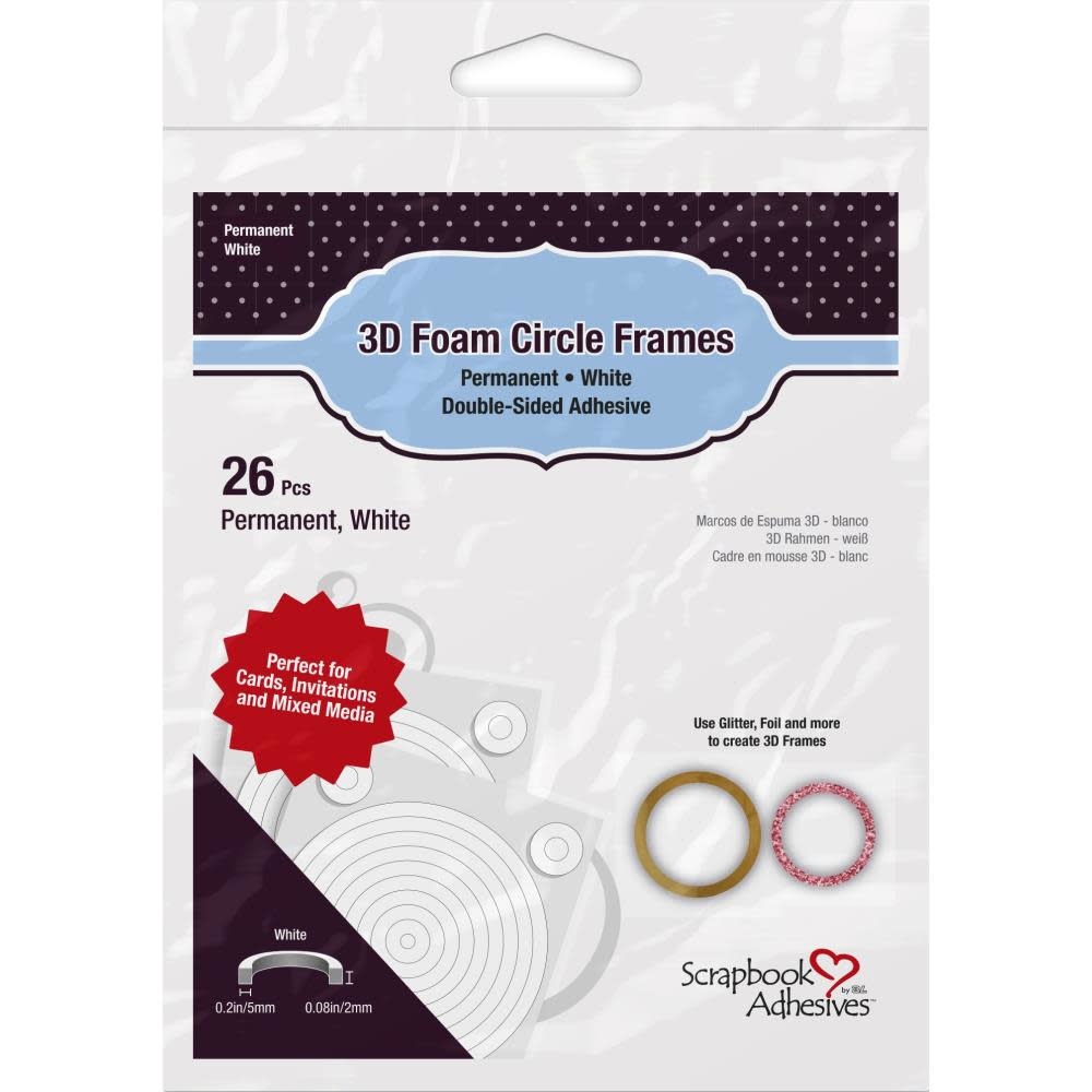3L SCRAPBOOK ADHESIVES PERMANENT WHITE 3D FOAM CIRCLE FRAMES 26PK