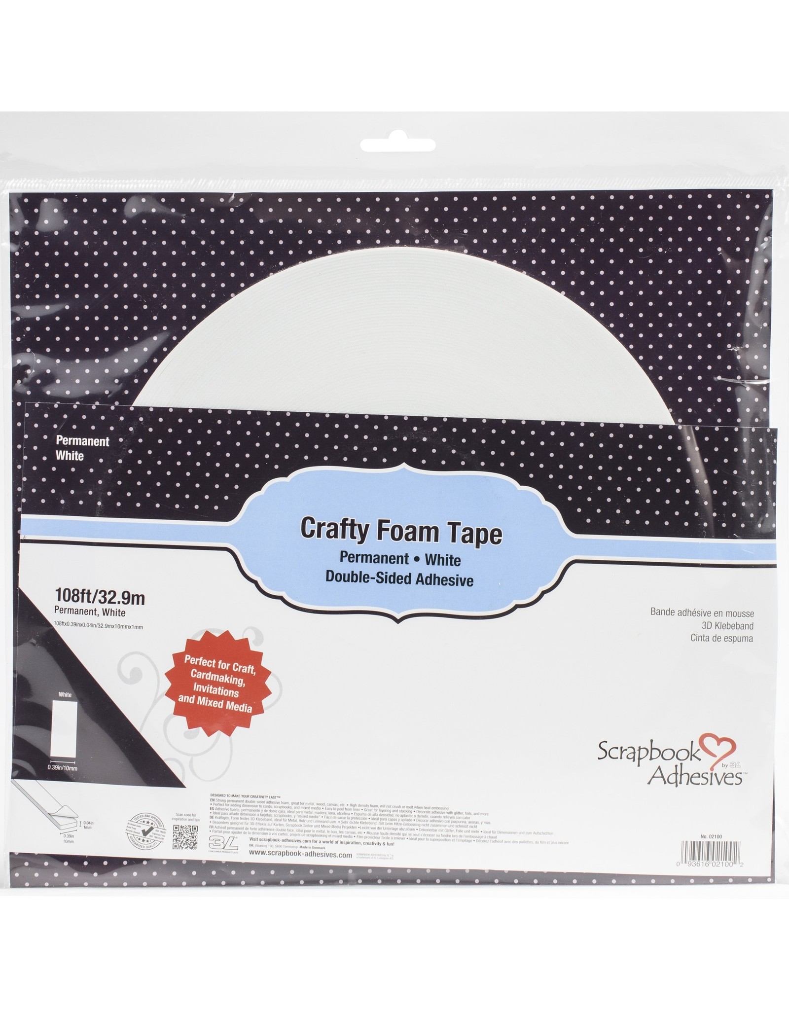 3L SCRAPBOOK ADHESIVES WHITE CRAFTY FOAM TAPE ROLL 108 FT