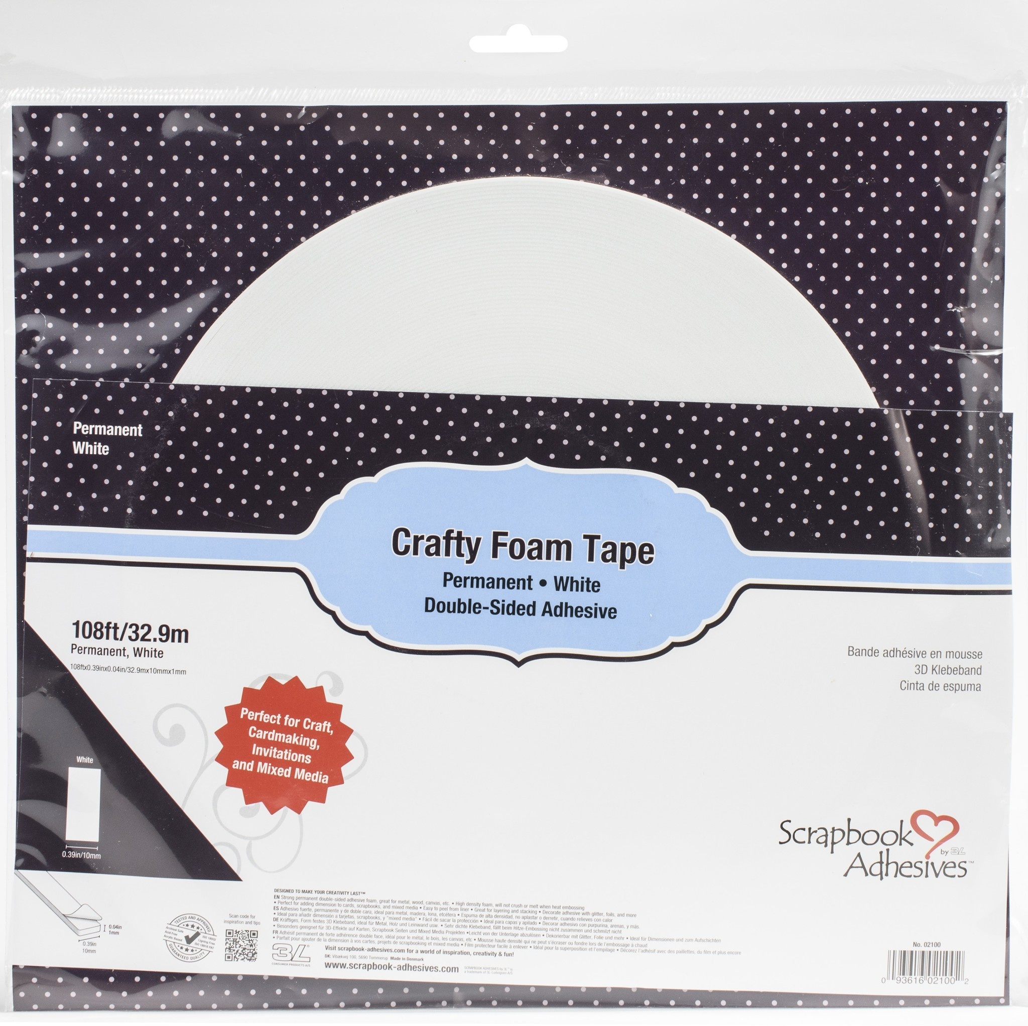 3L SCRAPBOOK ADHESIVES WHITE CRAFTY FOAM TAPE ROLL 108 FT