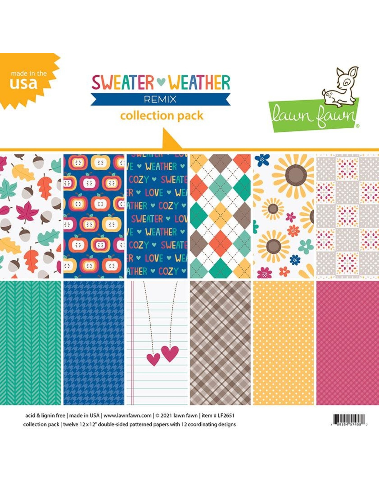 LAWN FAWN LAWN FAWN SWEATER WEATHER REMIX 12x12 COLLECTION PACK 12 SHEETS
