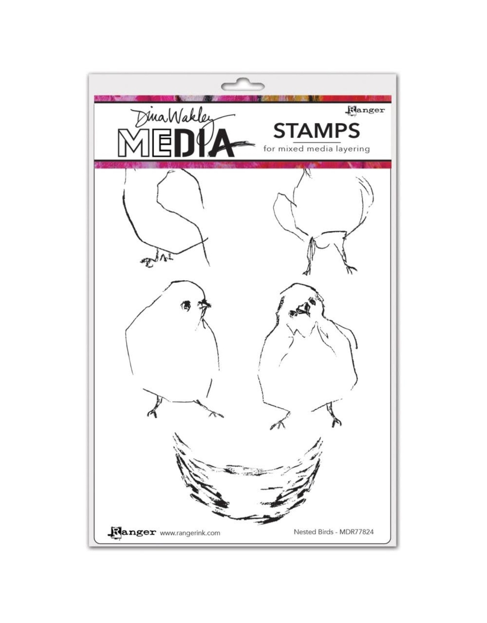 RANGER RANGER DINA WAKLEY MEDIA NESTED BIRDS 6x9 CLING STAMP SET