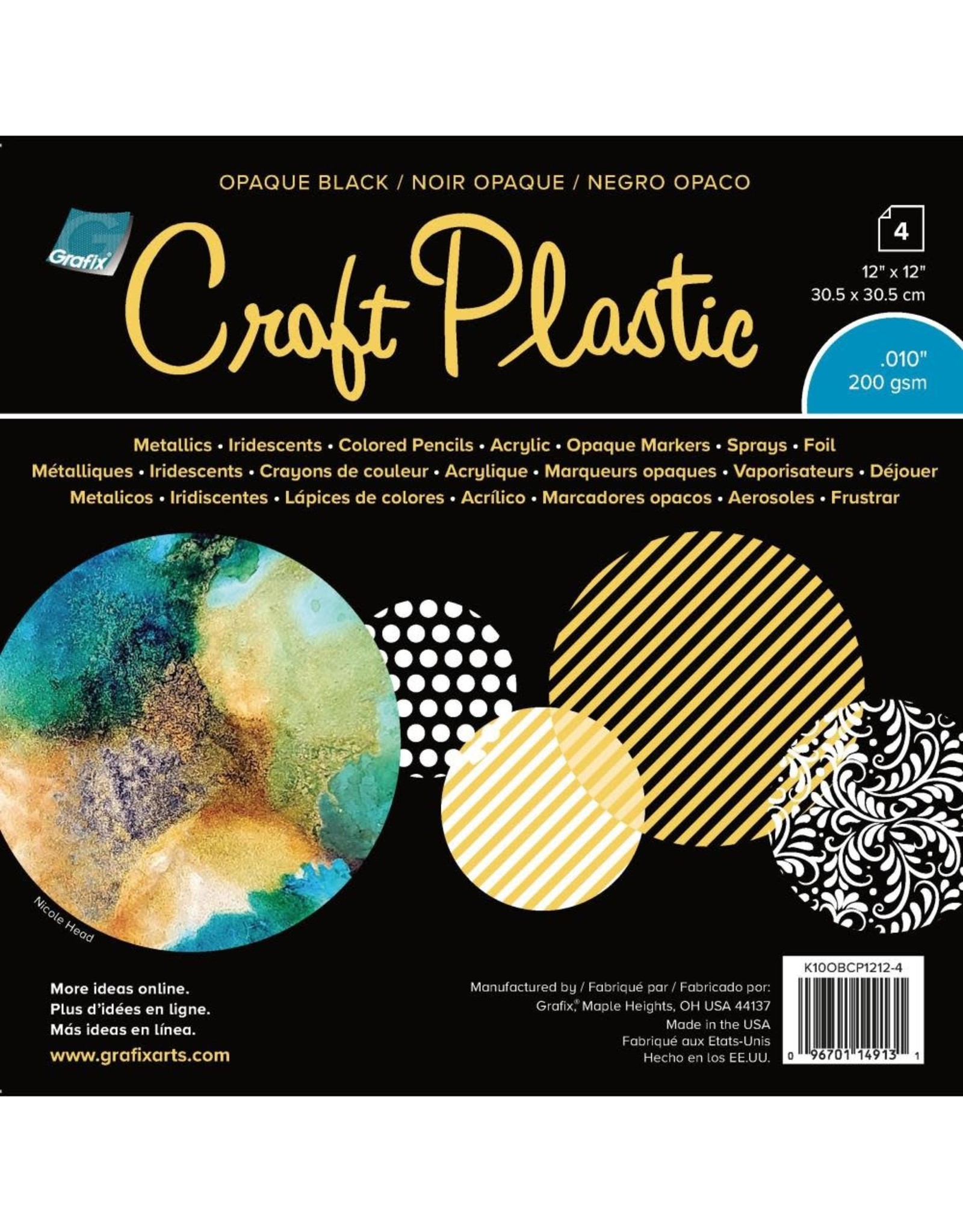 GRAFIX GRAFIX CRAFT PLASTIC OPAQUE BLACK 12x12 PLASTIC SINGLE SHEETS