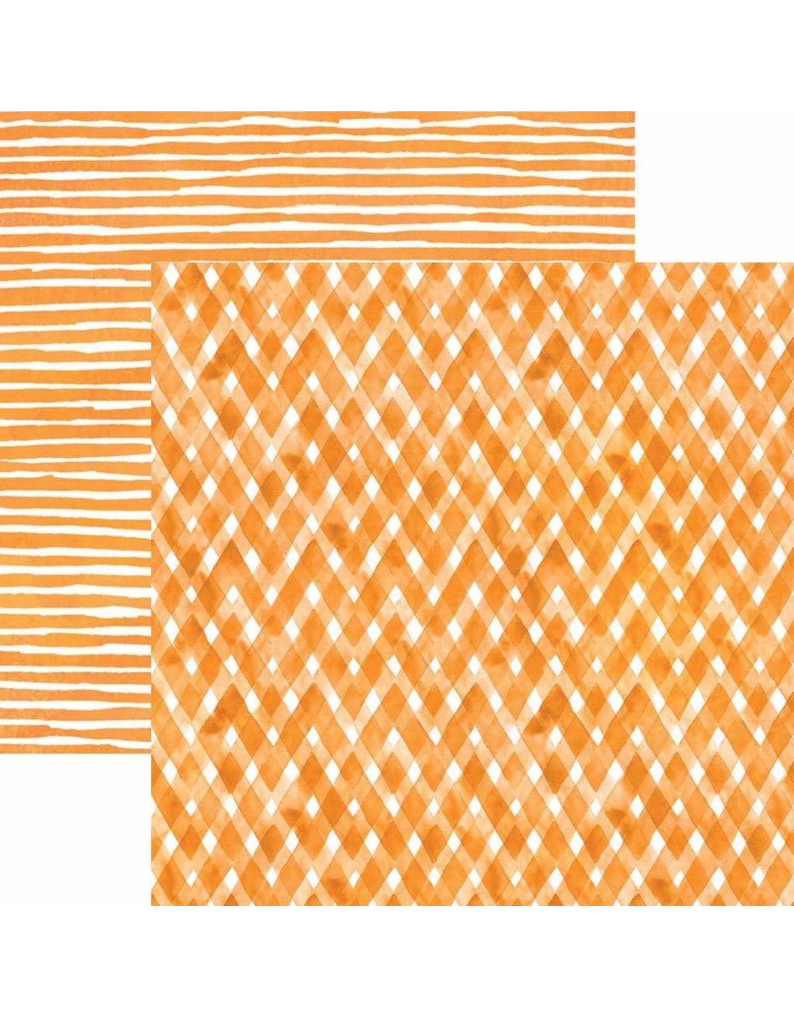 PAPER HOUSE PRODUCTIONS PAPER HOUSE ORANGE WATERCOLOR PLAID/STRIPES 12X12 CARDSTOCK