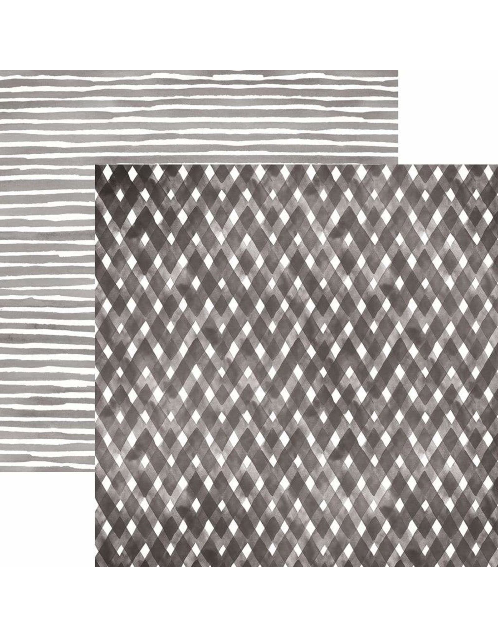 PAPER HOUSE PRODUCTIONS PAPER HOUSE BLACK WATERCOLOR PLAID/STRIPES 12X12 CARDSTOCK