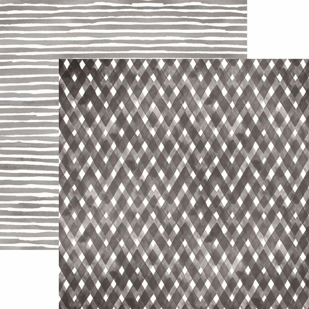 PAPER HOUSE PRODUCTIONS PAPER HOUSE BLACK WATERCOLOR PLAID/STRIPES 12X12 CARDSTOCK