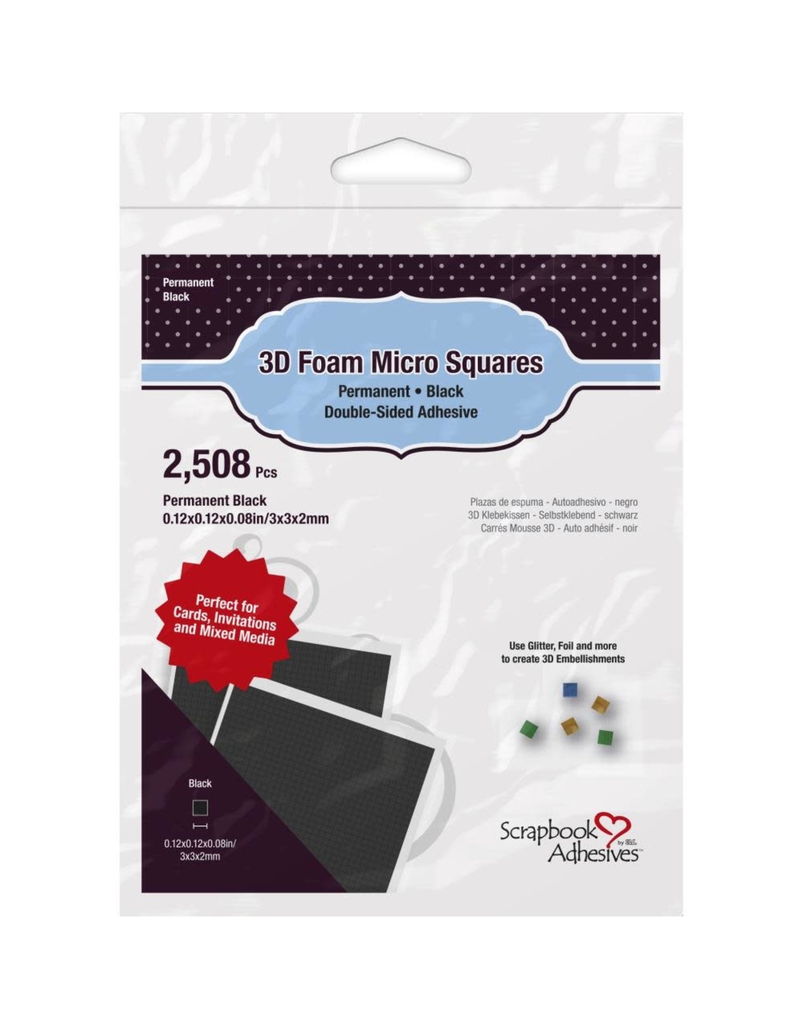 3L SCRAPBOOK ADHESIVES BLACK 3D FOAM MICRO SQUARES 2508/PK