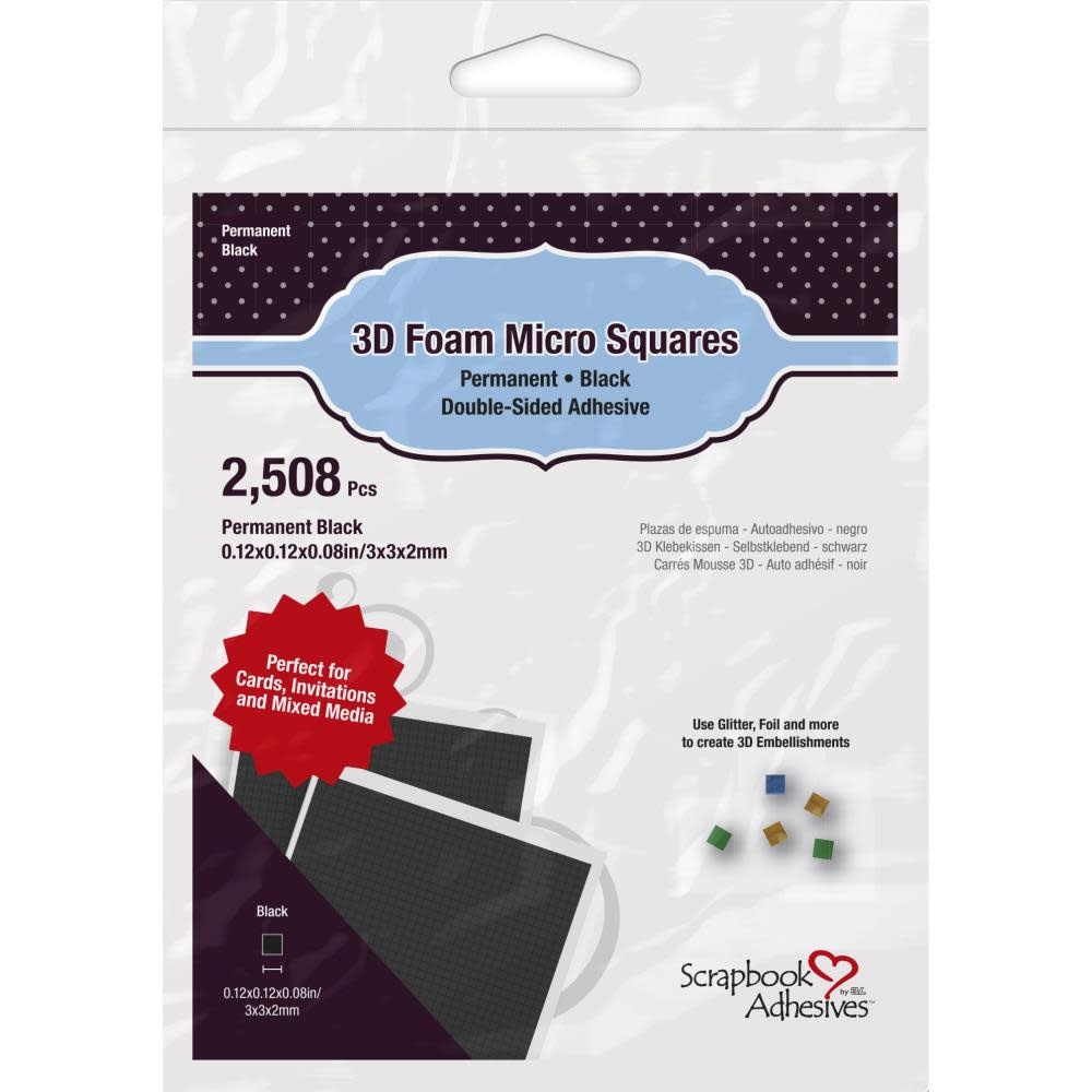 3L SCRAPBOOK ADHESIVES BLACK 3D FOAM MICRO SQUARES 2508/PK