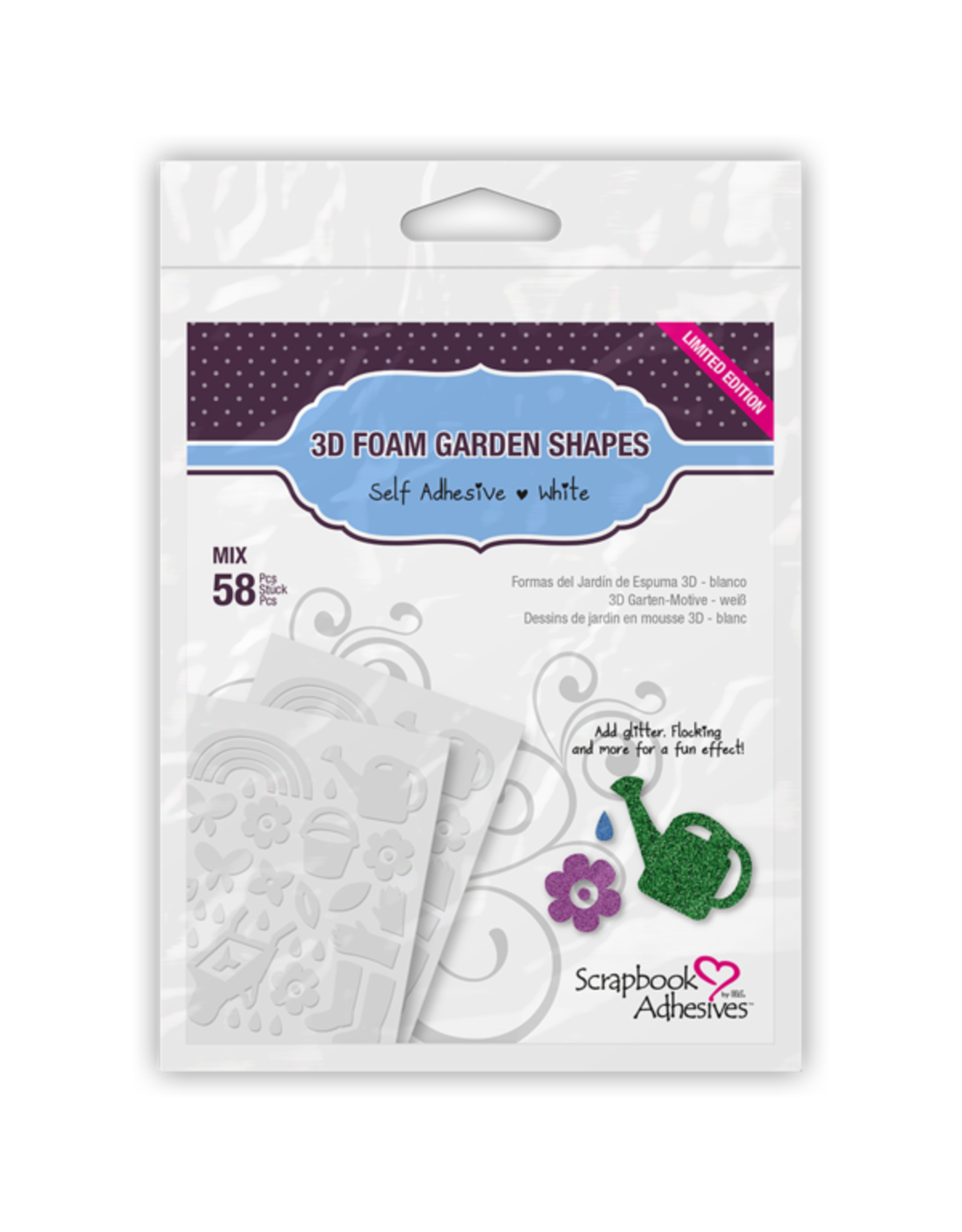 3L SCRAPBOOK ADHESIVES WHITE 3D FOAM GARDEN SHAPES 58/PK