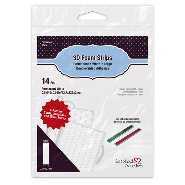 3L SCRAPBOOK ADHESIVES WHITE 3D FOAM STRIPS 14/PK