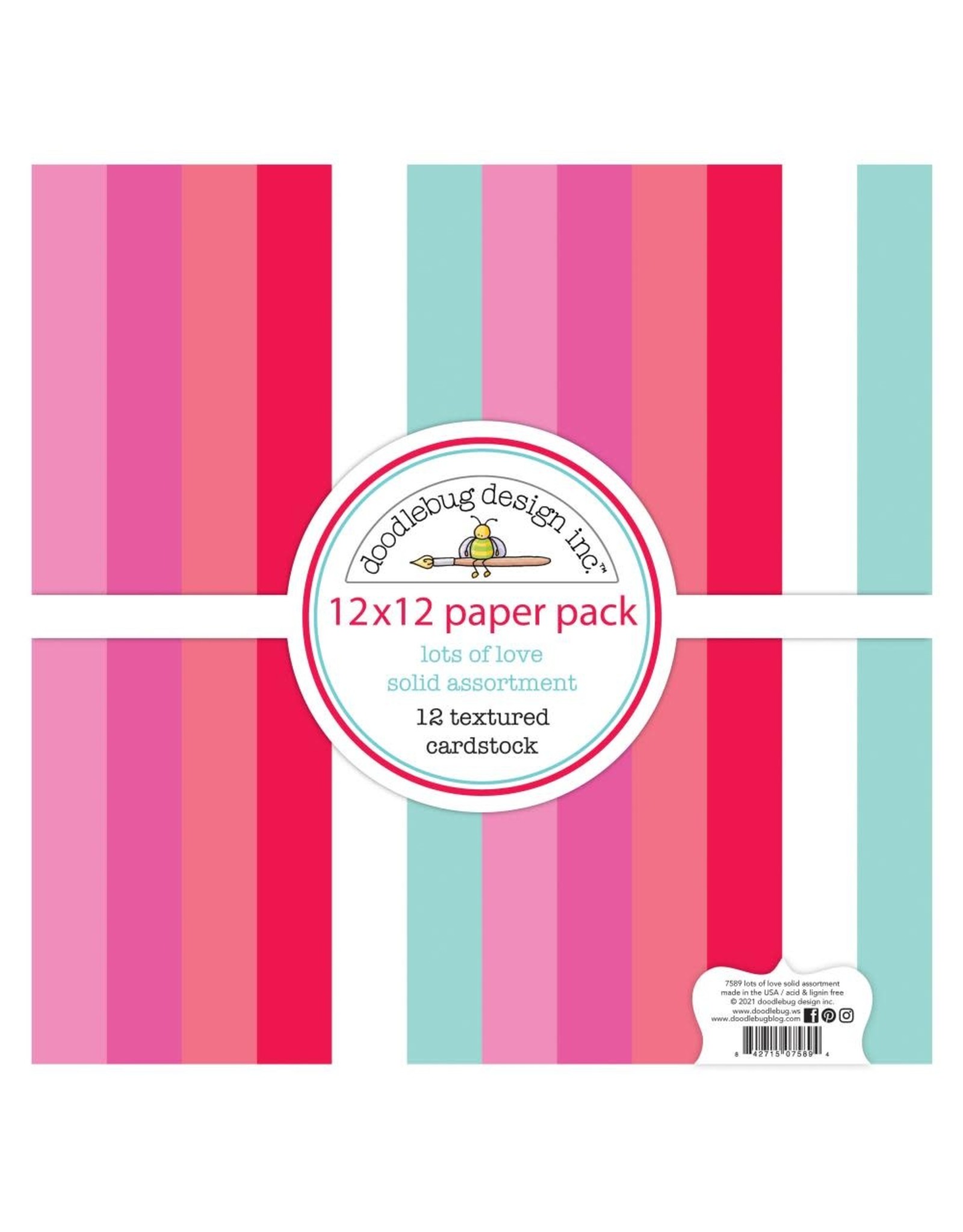 DOODLEBUG DESIGN DOODLEBUG LOTS OF LOVE 12x12 SOLID ASSORTMENT PAPER PACK