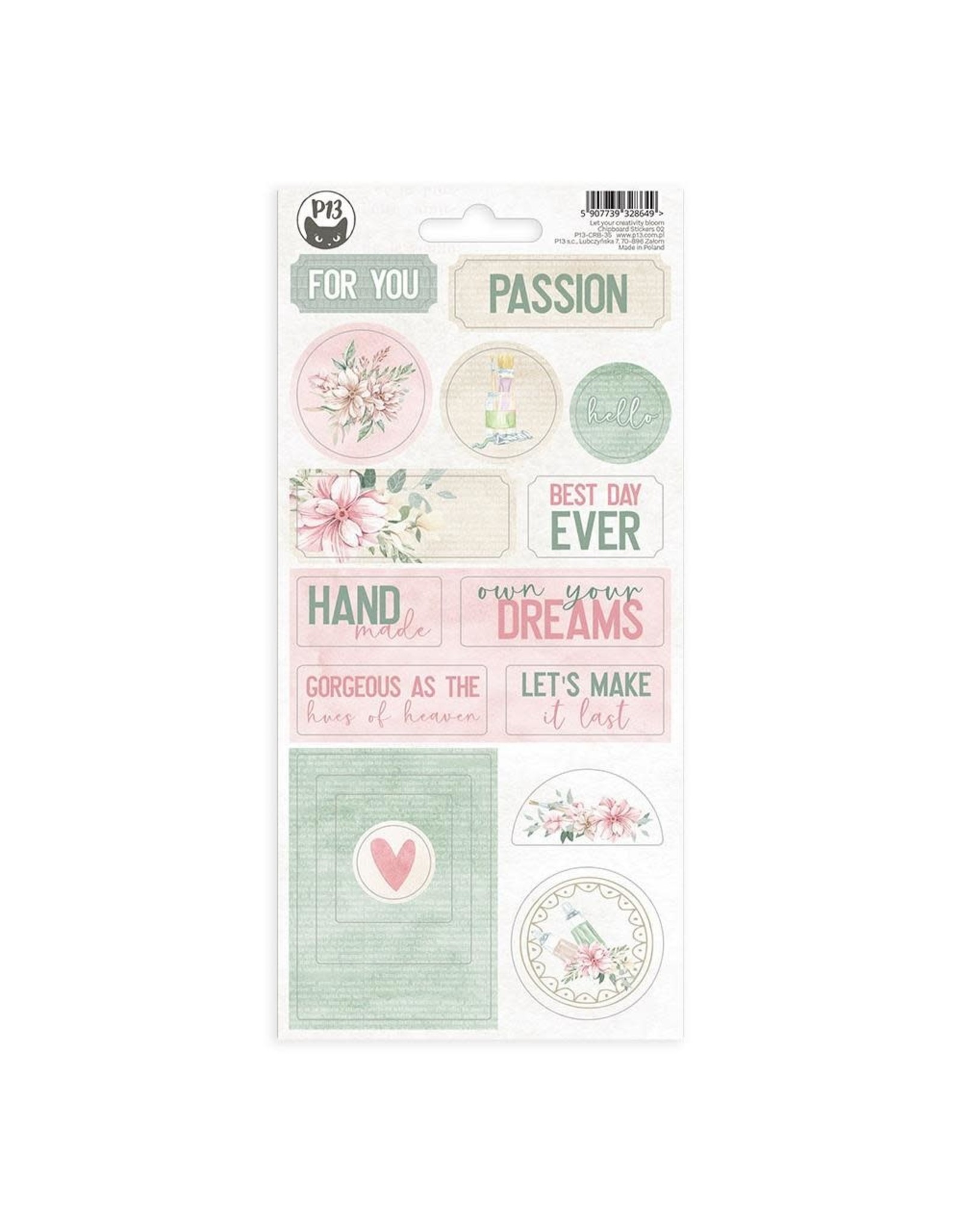 P13 P13 LET YOUR CREATIVITY BLOOM #2 CHIPBOARD STICKERS