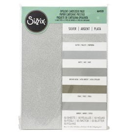 SIZZIX SIZZIX SILVER OPULENT CARDSTOCK PACK 5 TYPES/50 SHEETS