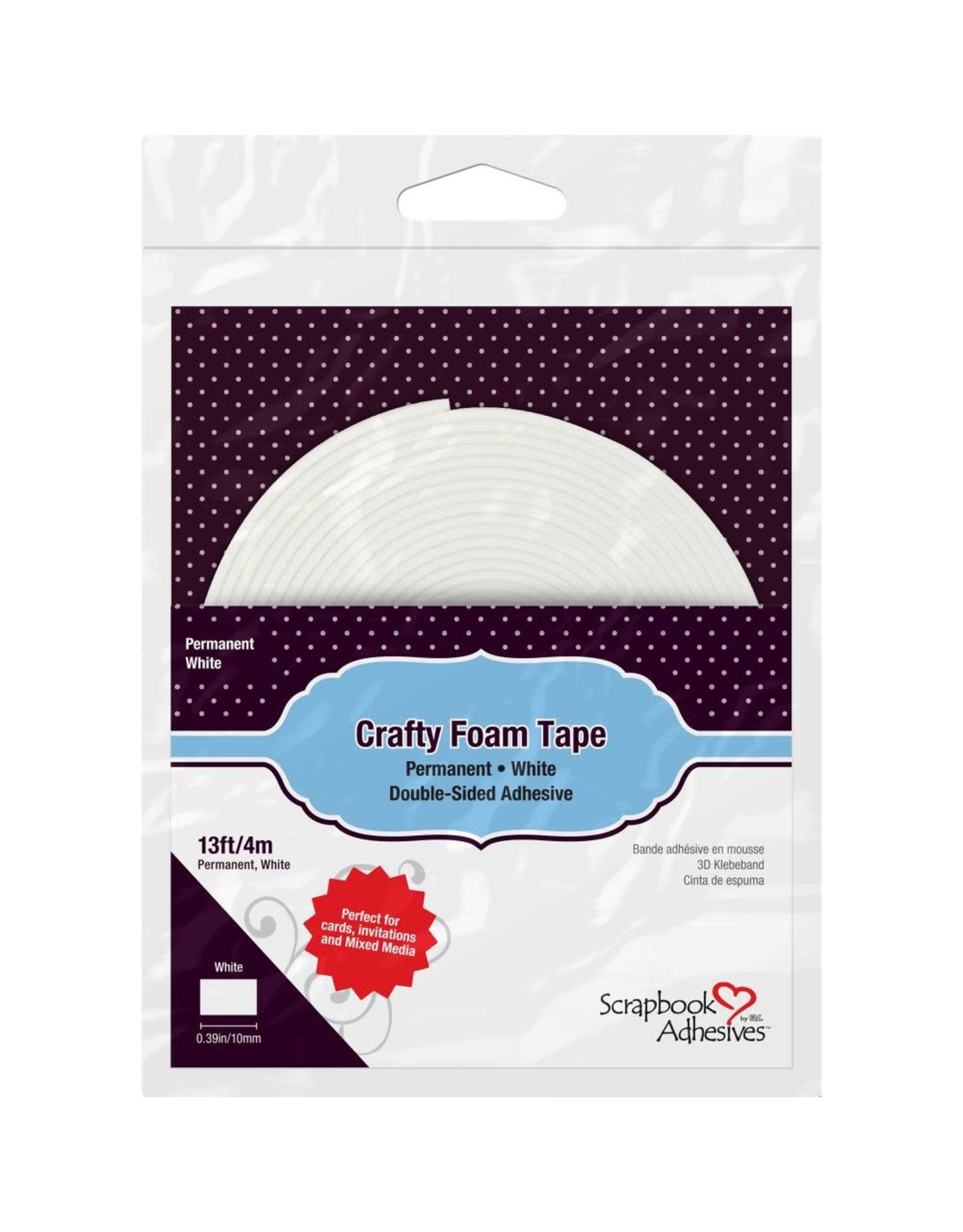 3L SCRAPBOOK ADHESIVES WHITE CRAFTY FOAM TAPE ROLL 4m