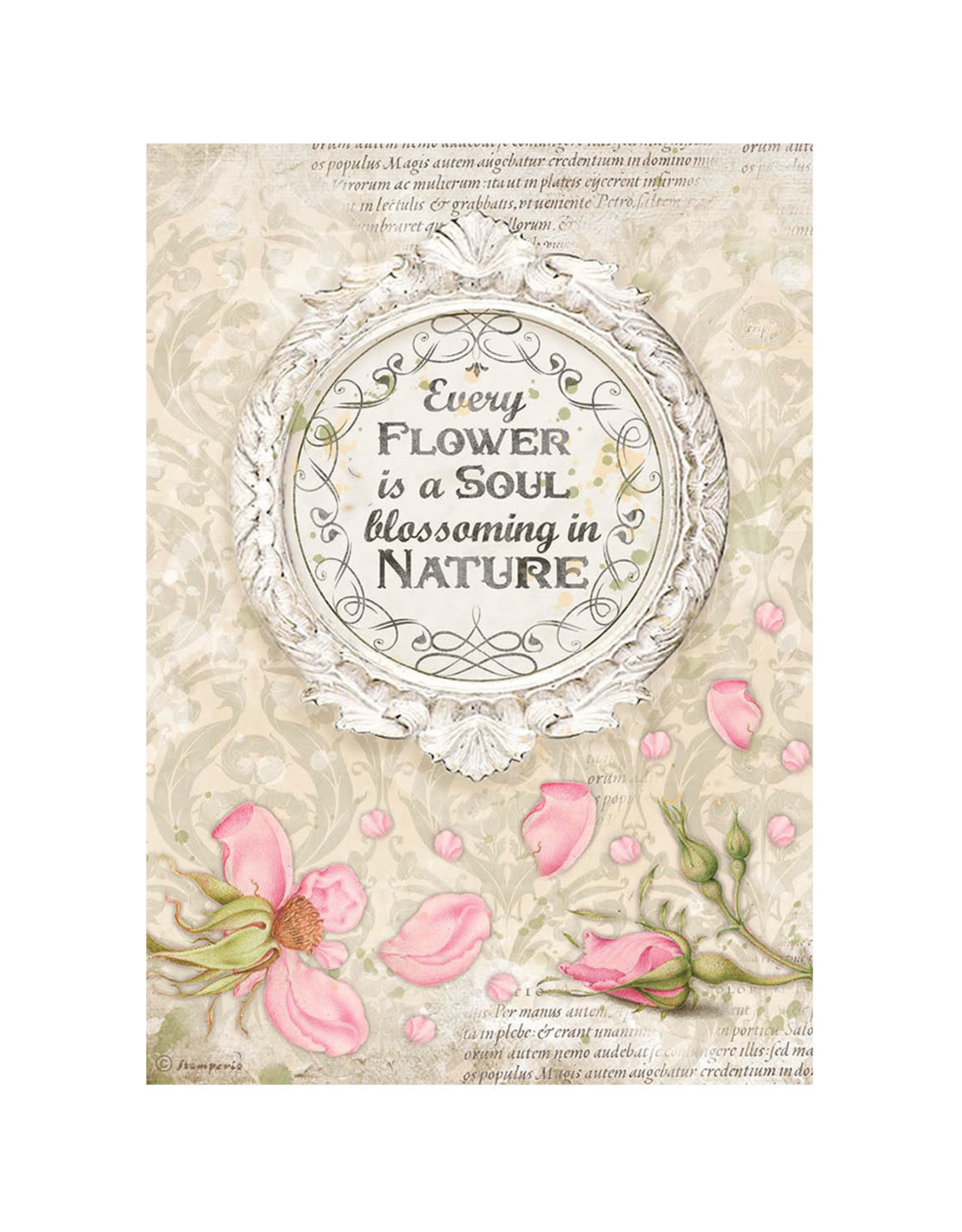 STAMPERIA STAMPERIA ROMANTIC COLLECTION GARDEN HOUSE FRAME WITH QUOTE RICE PAPER DECOUPAGE 21X29.7CM