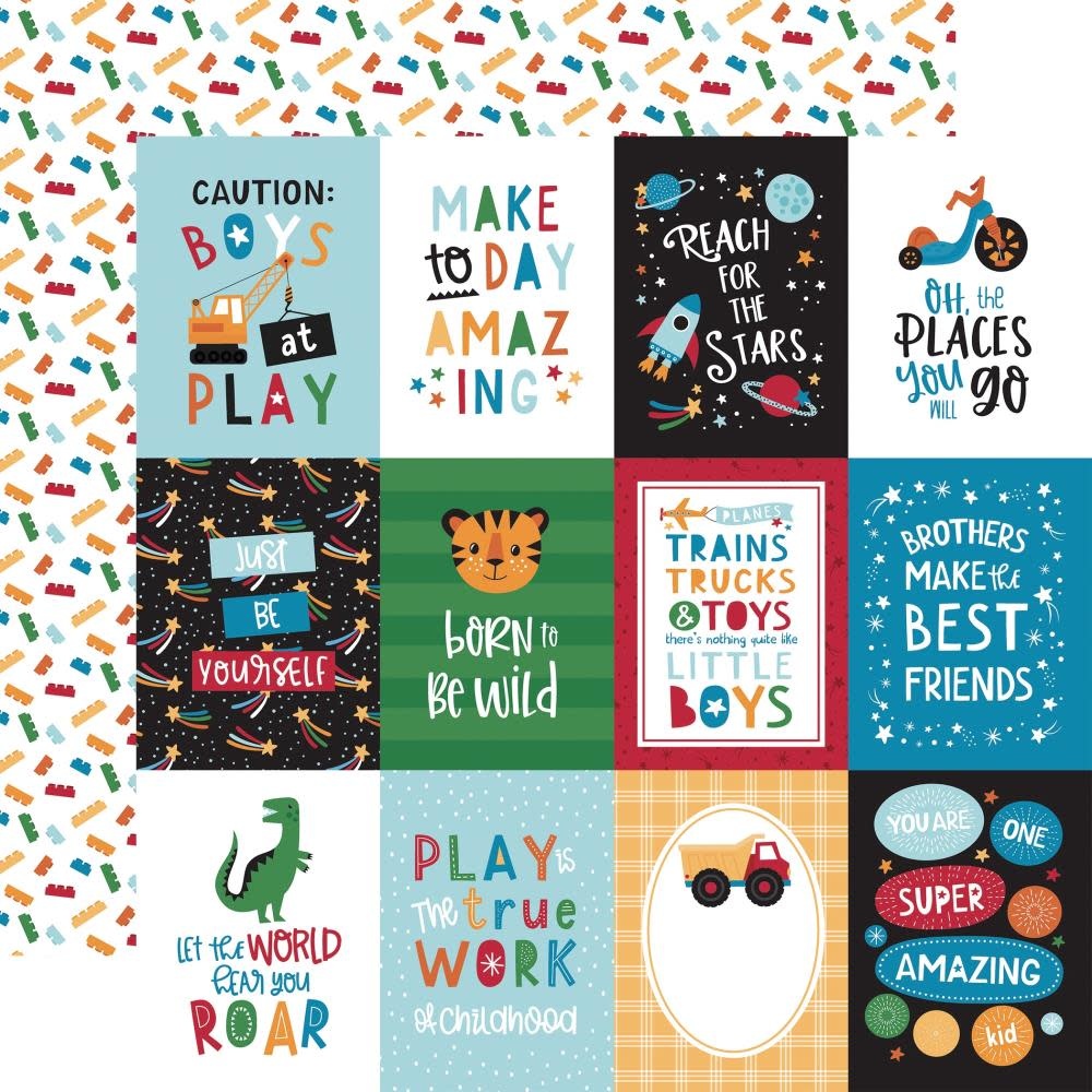 ECHO PARK PAPER ECHO PARK PLAY ALL DAY BOY 3x4 JOURNALING CARDS 12x12 CARDSTOCK